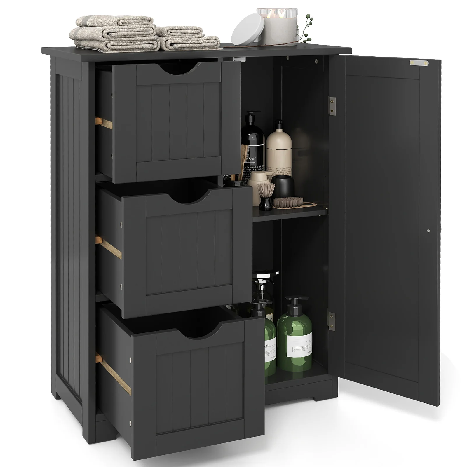 Bathroom Floor Cabinet, 3 Drawers, 1 Cupboard, Black - Image 5