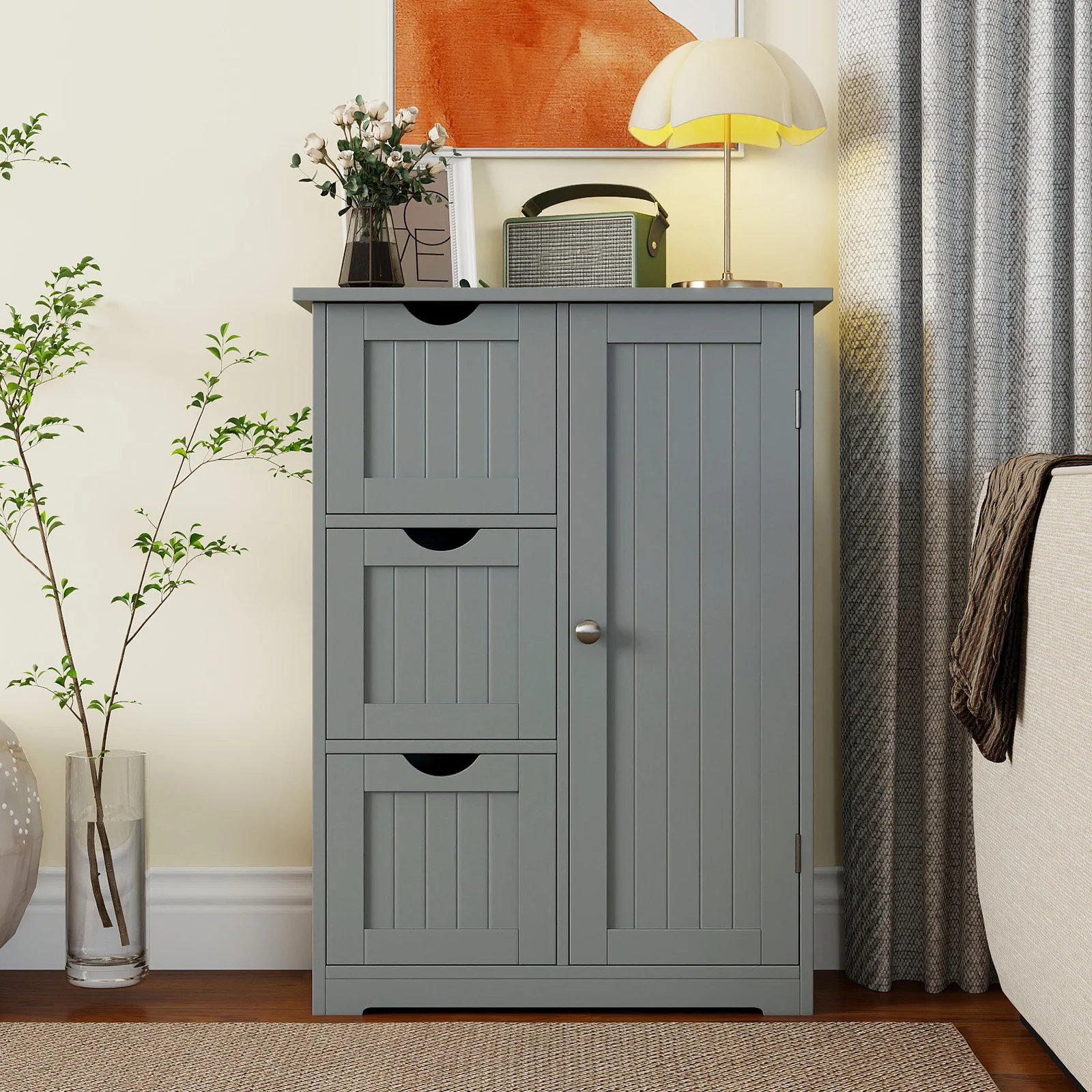 Bathroom Floor Cabinet, 3 Drawers 1 Cupboard, Gray - Image 3
