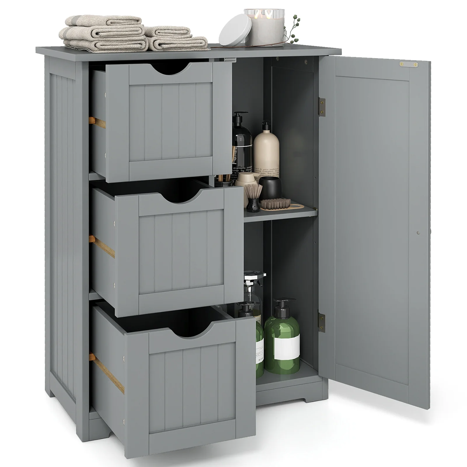 Bathroom Floor Cabinet, 3 Drawers 1 Cupboard, Gray - Image 5