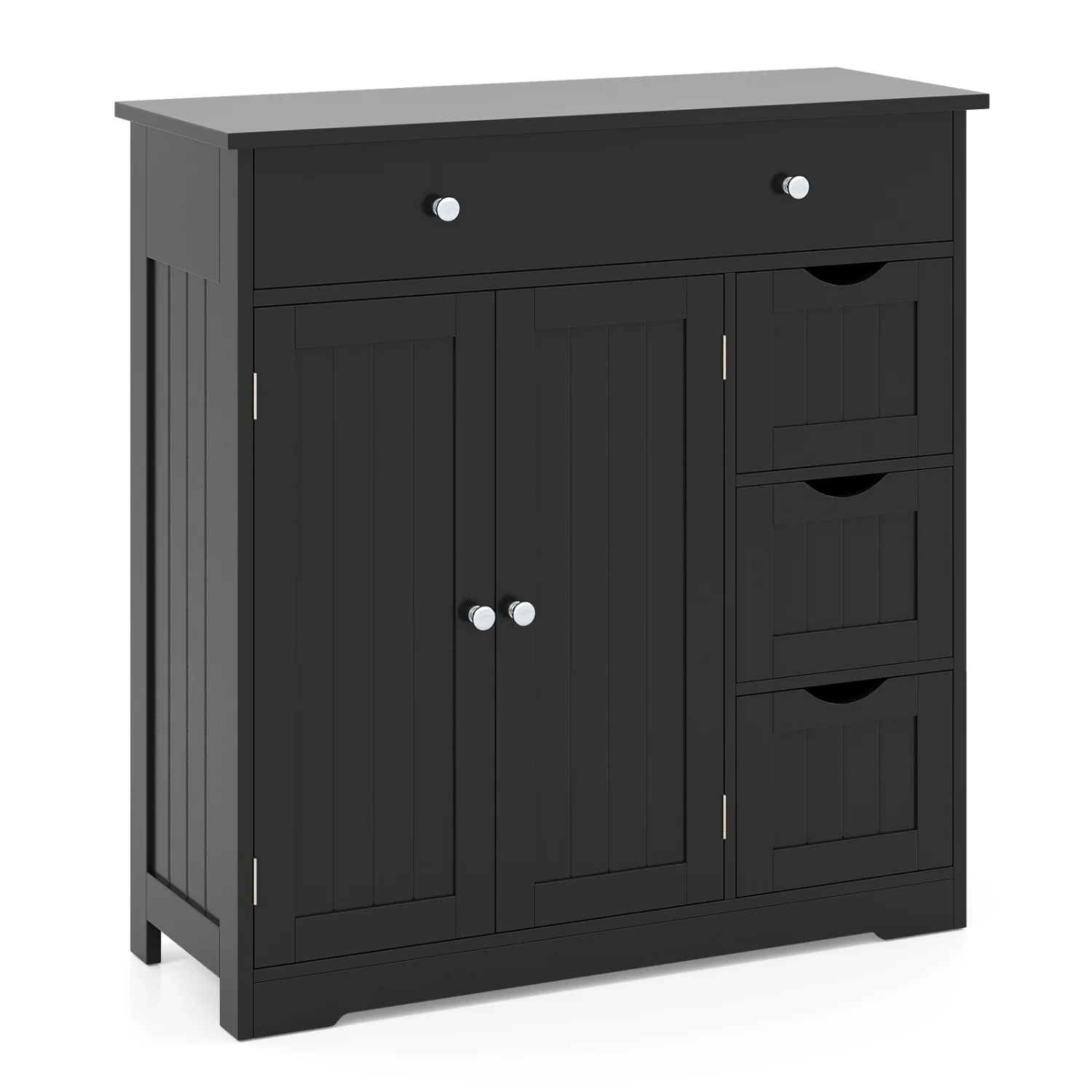 Bathroom Floor Cabinet with 4 Drawers with 2 Doors and Adjustable Shelf, Black