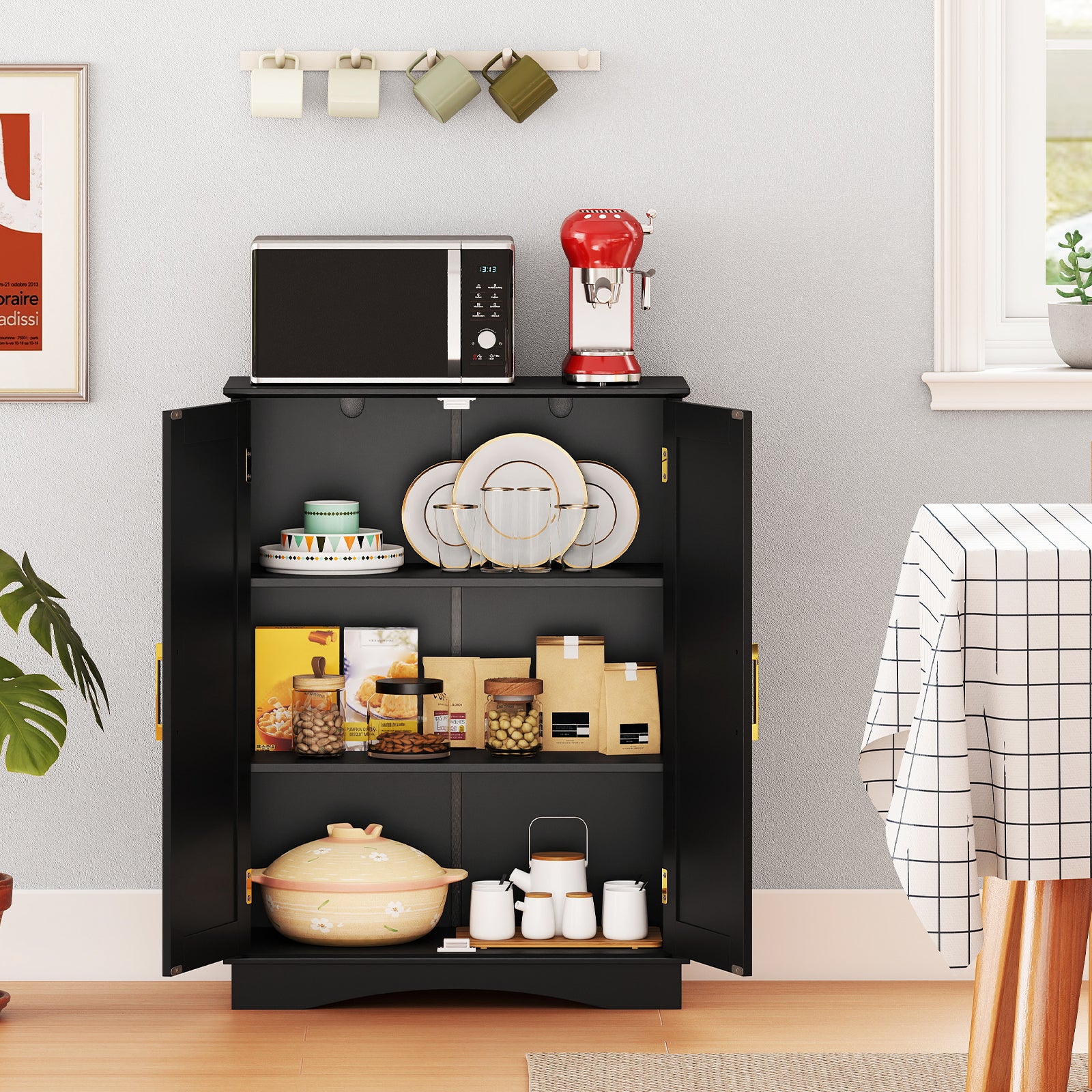 Bathroom Floor Storage Cabinet, 2 Doors, Adjustable Shelves, Black - Image 3