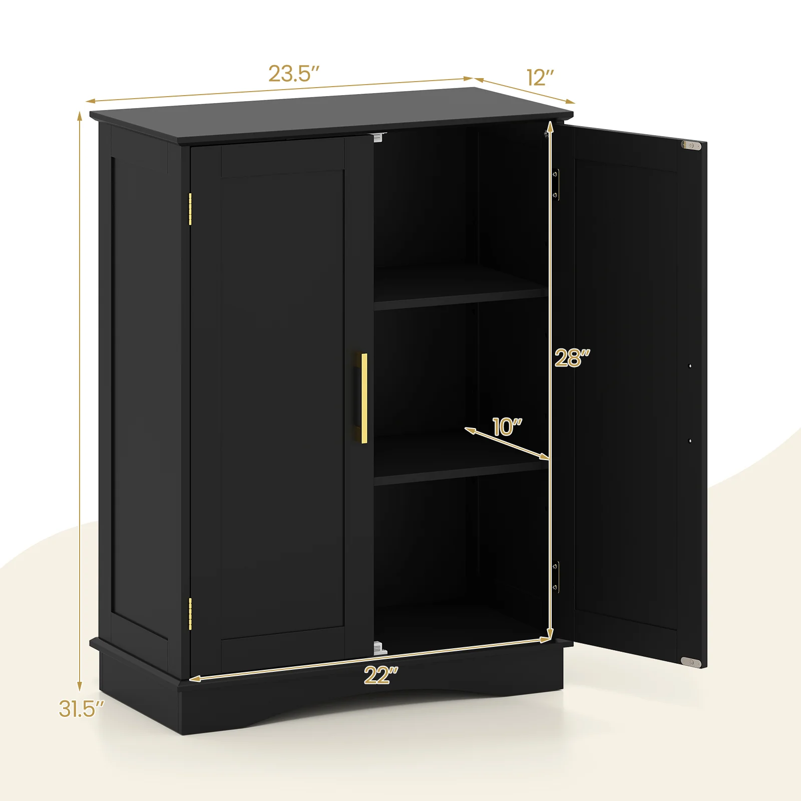 Bathroom Floor Storage Cabinet, 2 Doors, Adjustable Shelves, Black - Image 6
