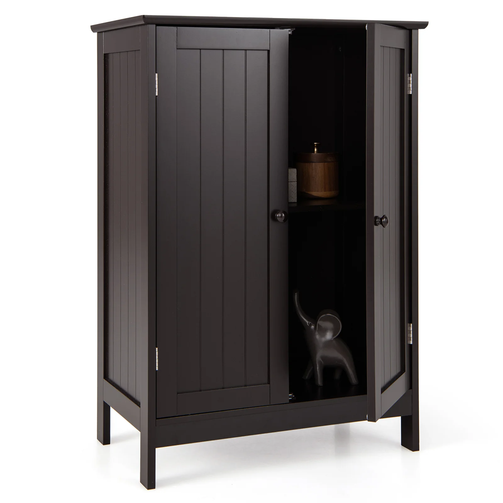 Bathroom Floor Storage Cabinet, Double Door, Brown - Image 5