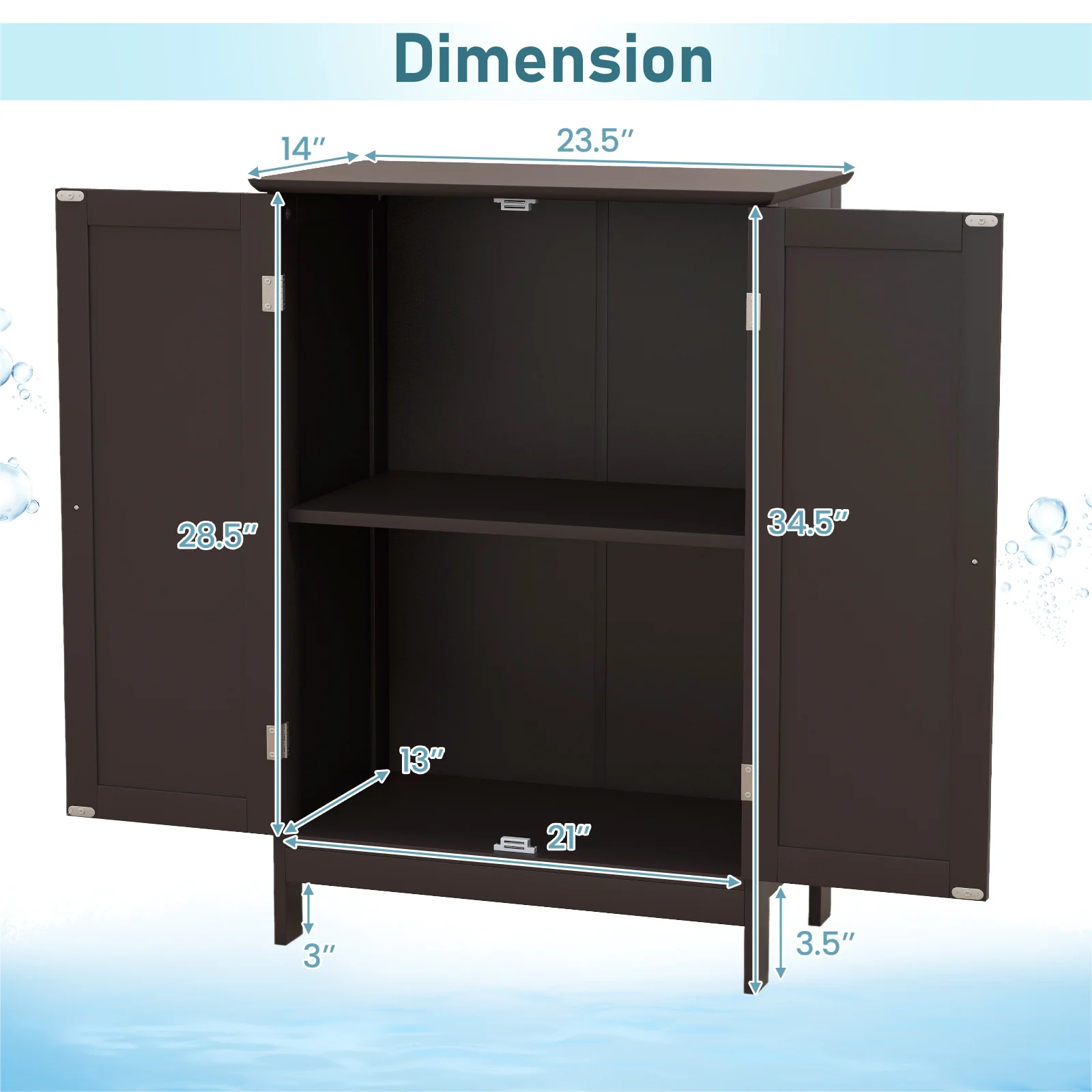 Bathroom Floor Storage Cabinet, Double Door, Brown - Image 6