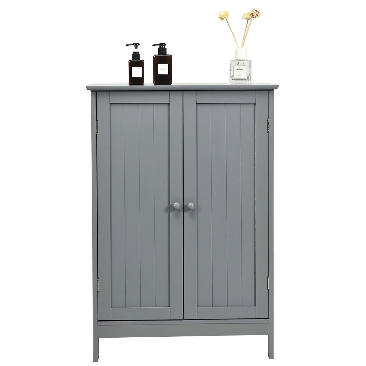 Bathroom Floor Storage Double Door Cupboard Cabinet, Gray - Image 5