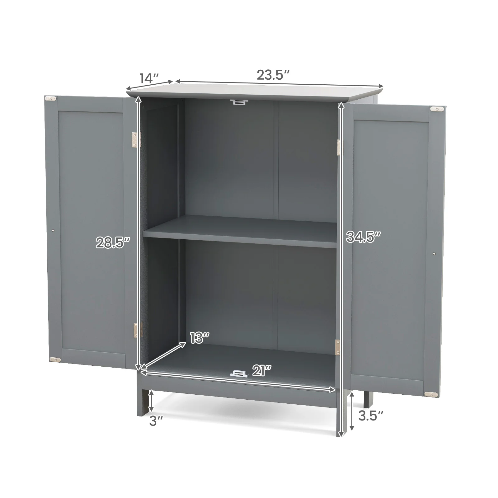 Bathroom Floor Storage Double Door Cupboard Cabinet, Gray - Image 6