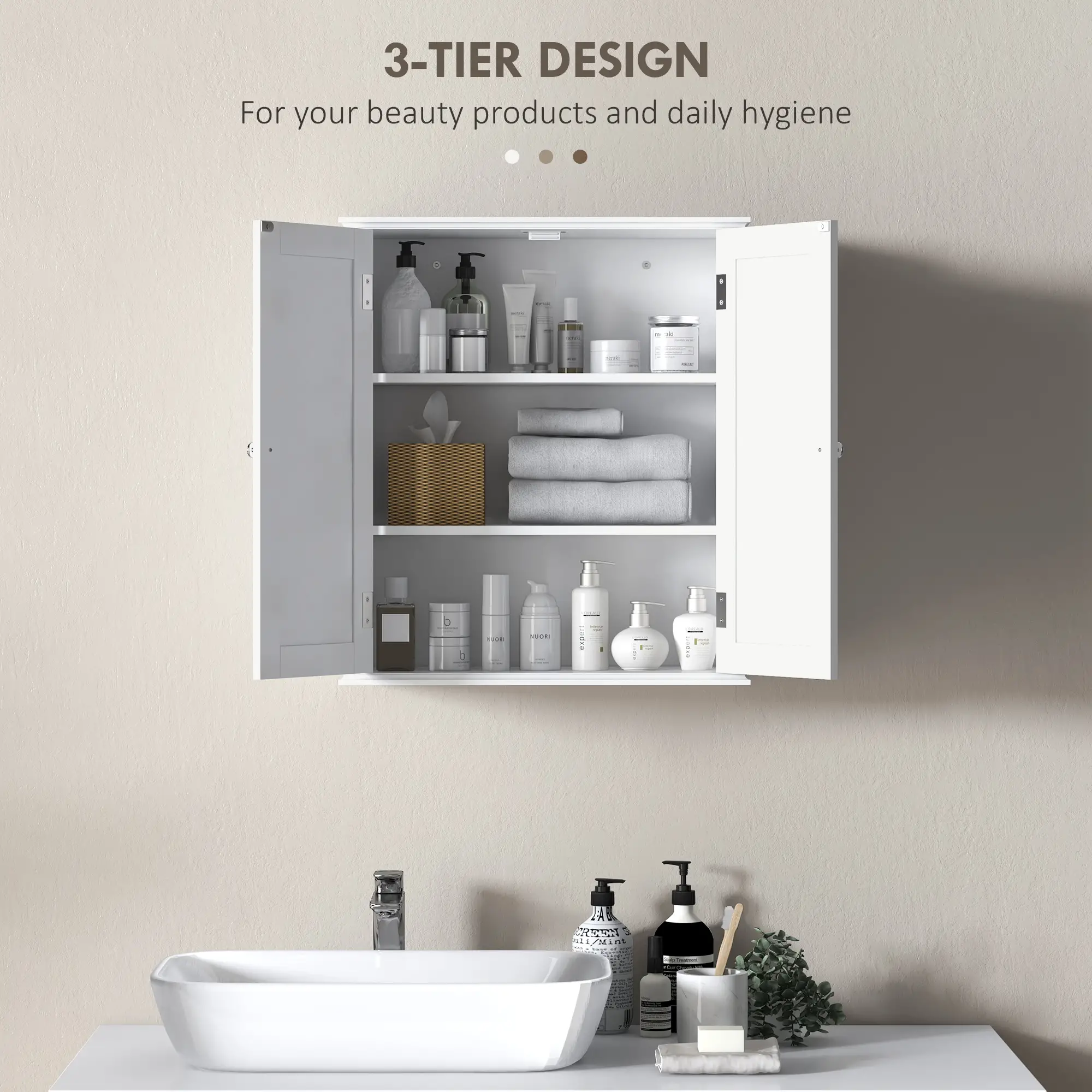 Bathroom Medicine Cabinet, Wall Cabinet with 2 Doors and Adjustable Shelf, Space Saver Over Toilet Cabinet - Image 4
