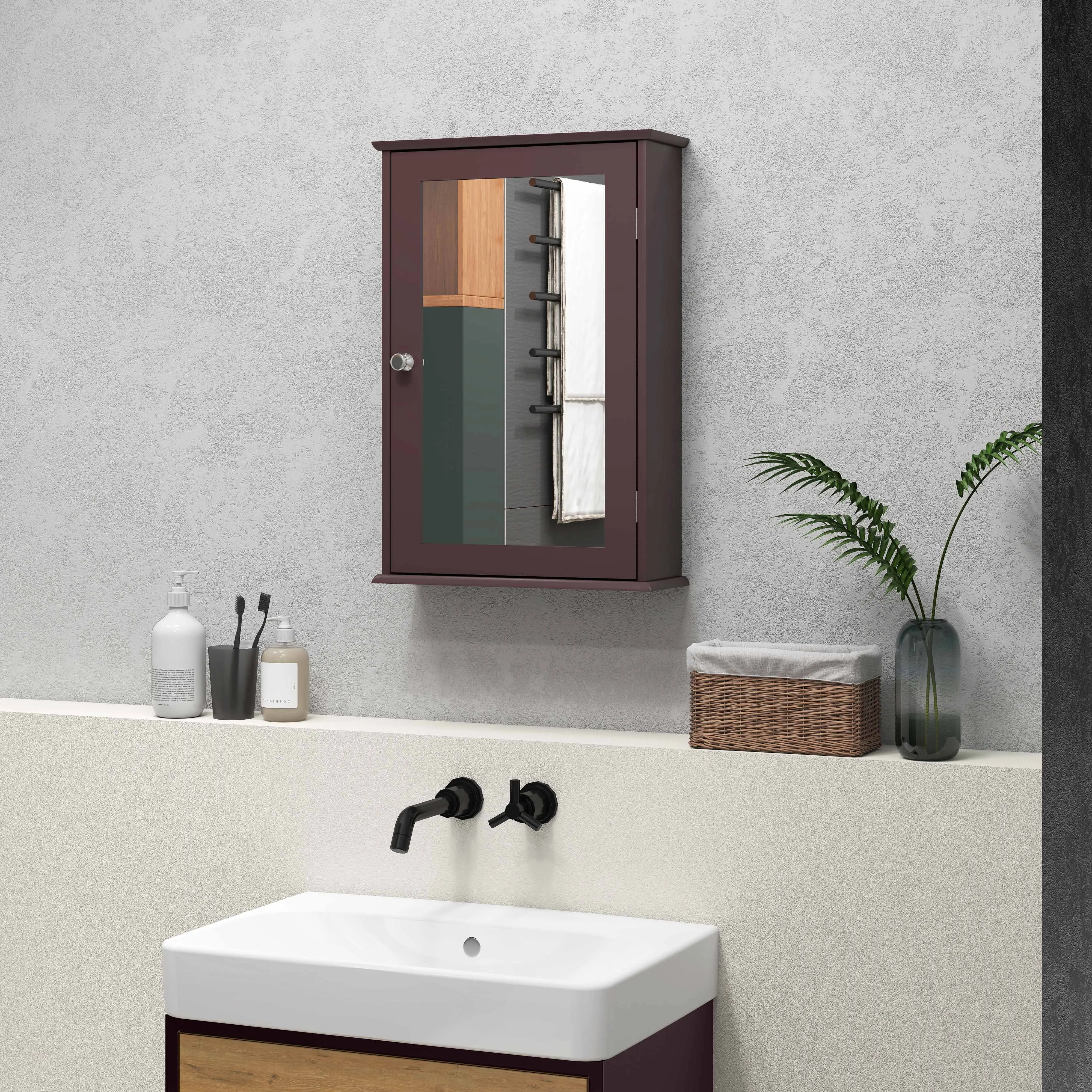 Bathroom Mirror Cabinet, Wall Mounted Medicine Cabinet, Dark Brown - Image 10