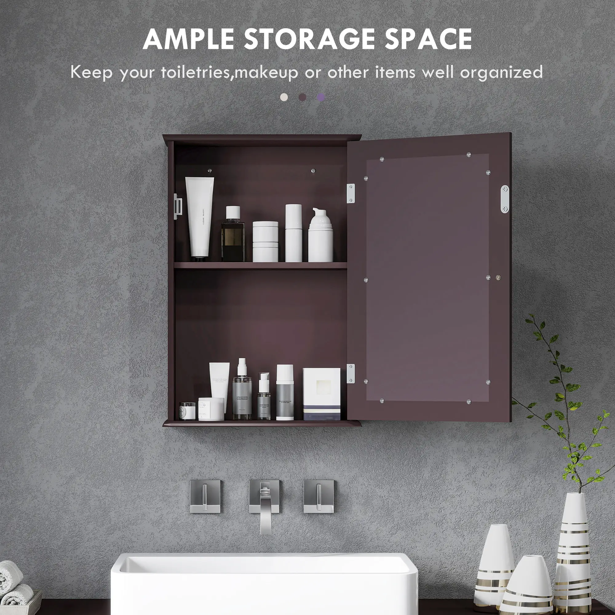 Bathroom Mirror Cabinet, Wall Mounted Medicine Cabinet, Dark Brown - Image 5