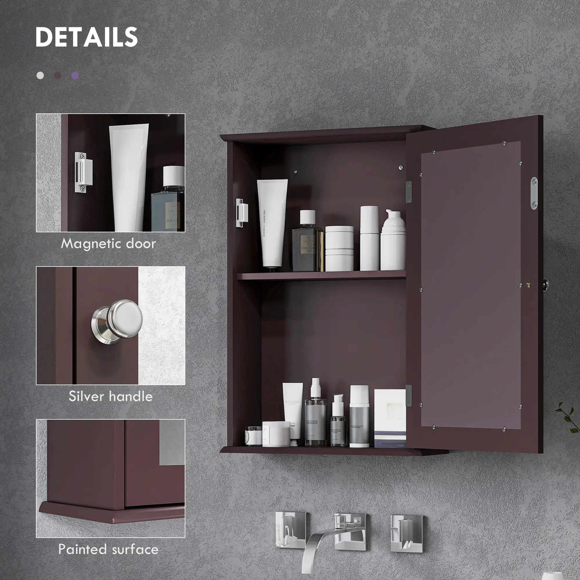 Bathroom Mirror Cabinet, Wall Mounted Medicine Cabinet, Dark Brown - Image 6