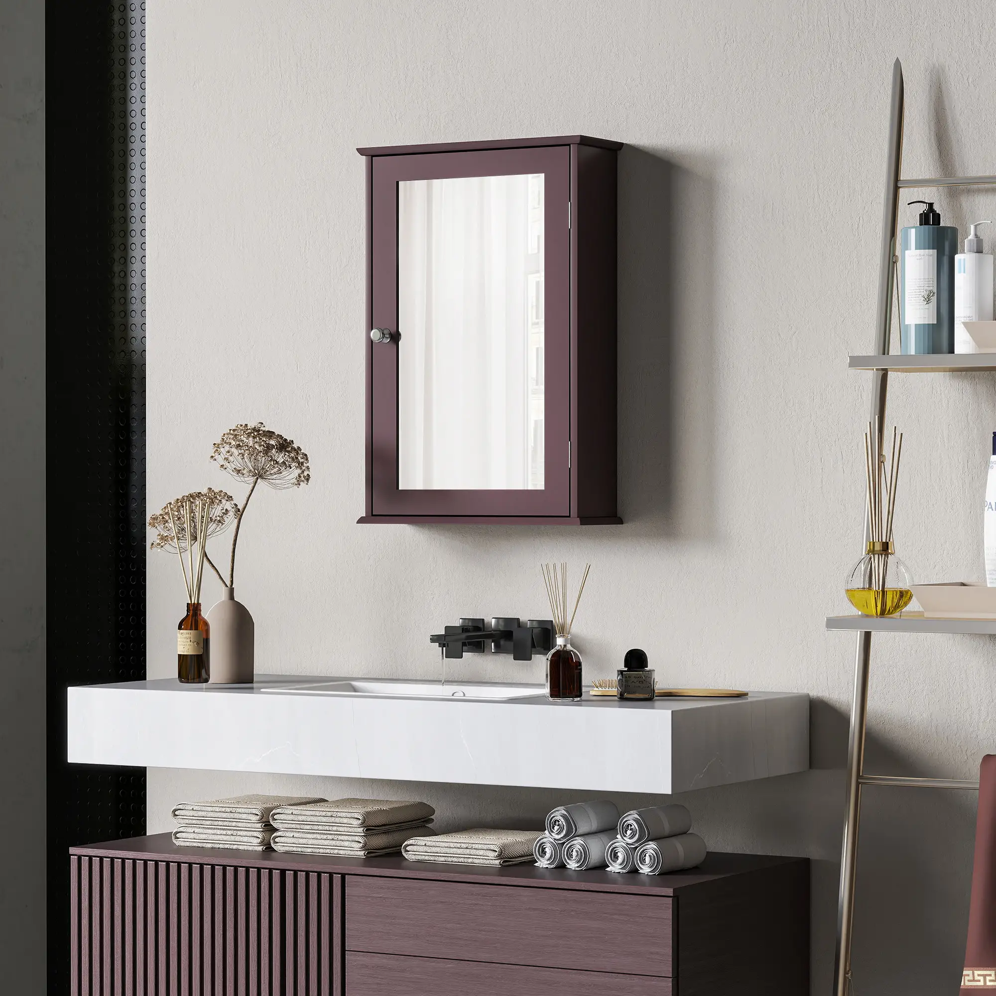Bathroom Mirror Cabinet, Wall Mounted Medicine Cabinet, Dark Brown - Image 7