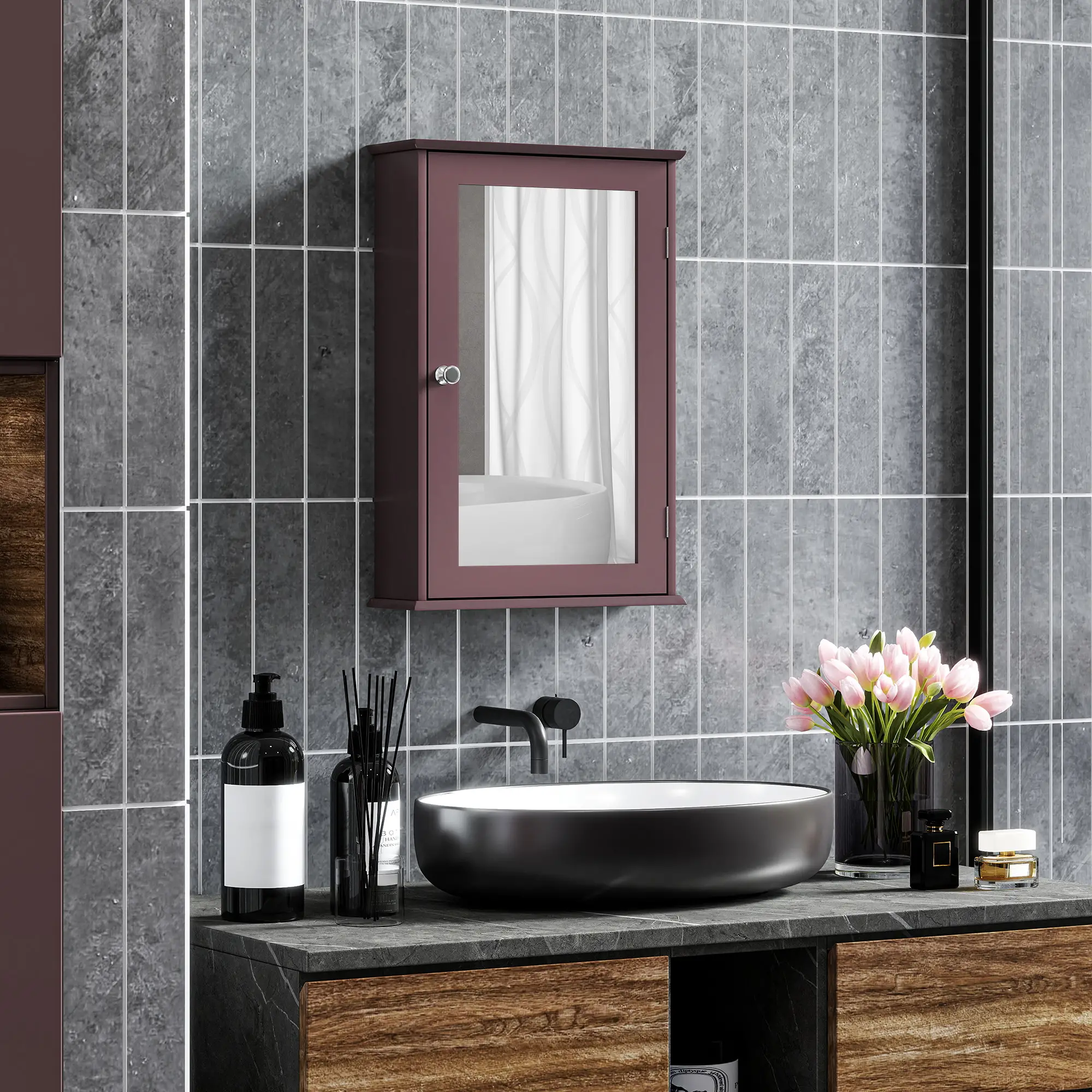 Bathroom Mirror Cabinet, Wall Mounted Medicine Cabinet, Dark Brown - Image 8
