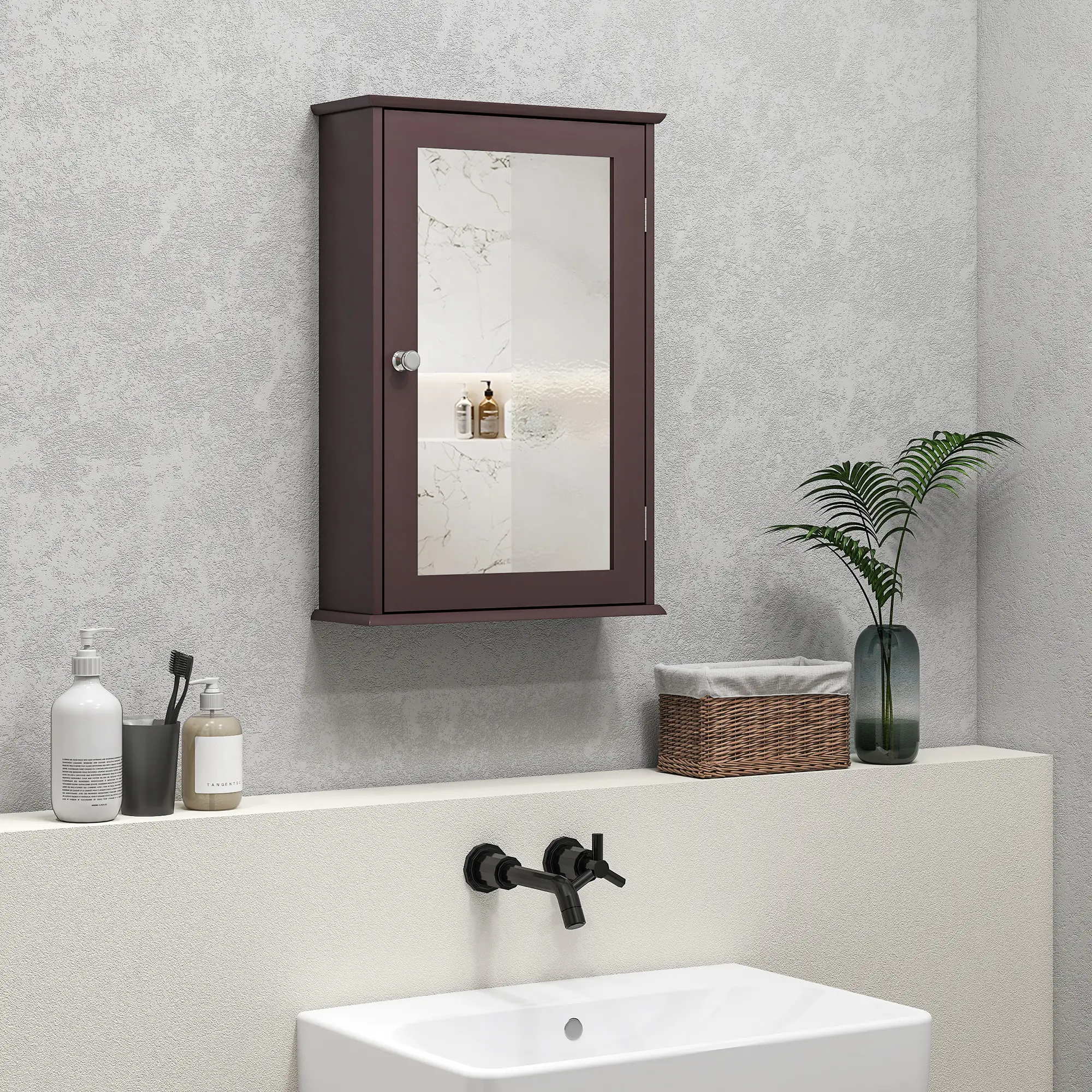 Bathroom Mirror Cabinet, Wall Mounted Medicine Cabinet, Dark Brown - Image 9