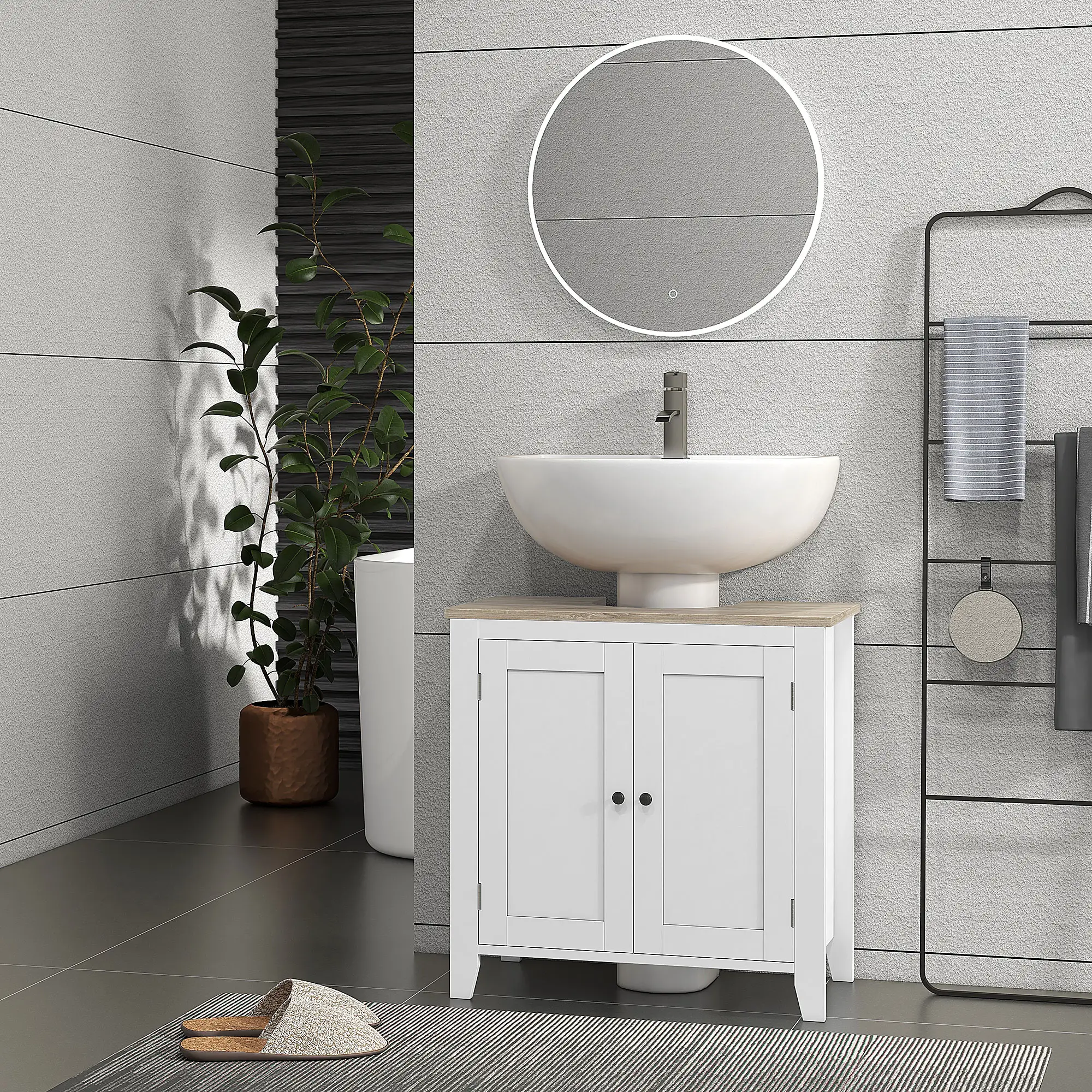 Bathroom Sink Vanity Unit, U-Shape Design, Adjustable Shelf, White - Image 8