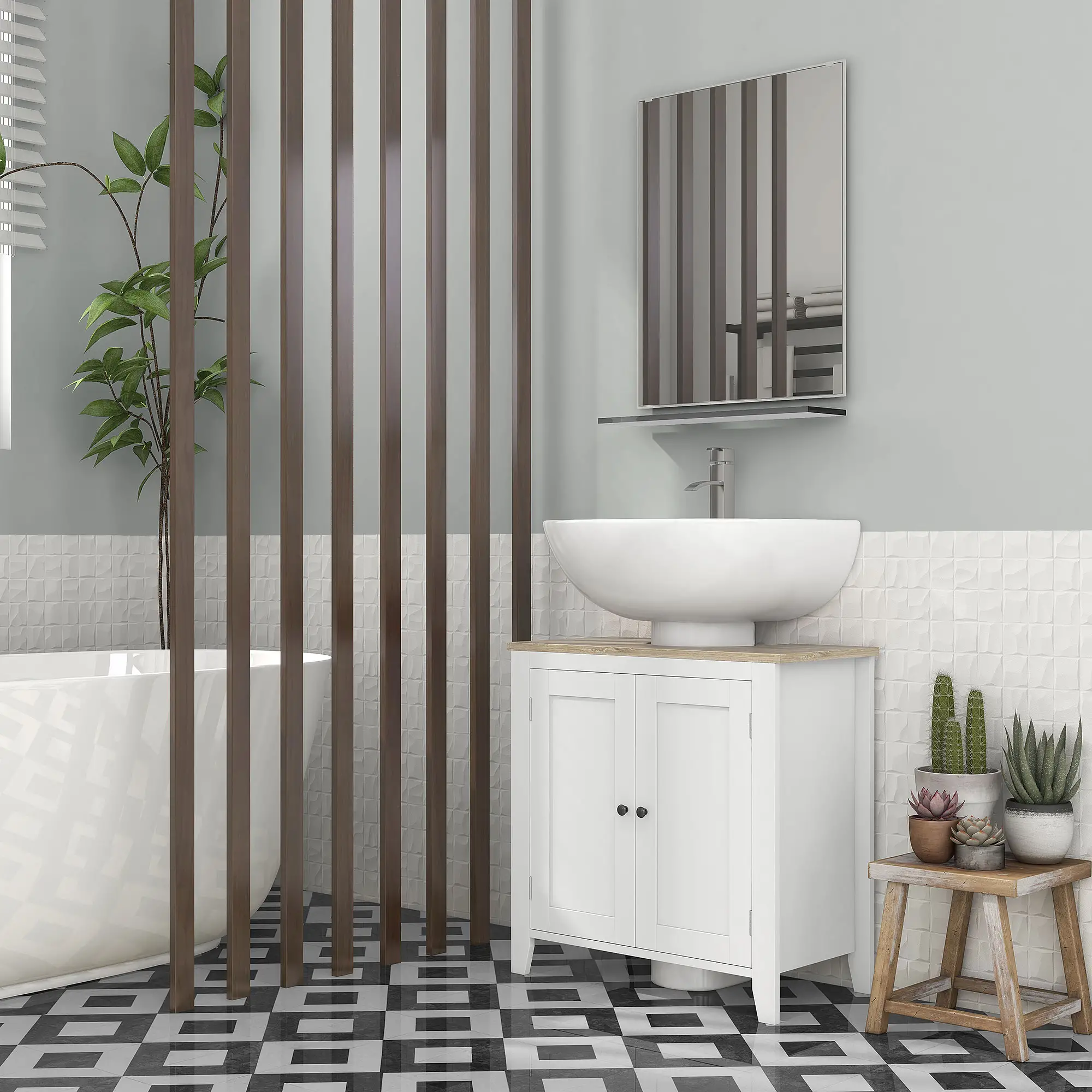 Bathroom Sink Vanity Unit, U-Shape Design, Adjustable Shelf, White - Image 9