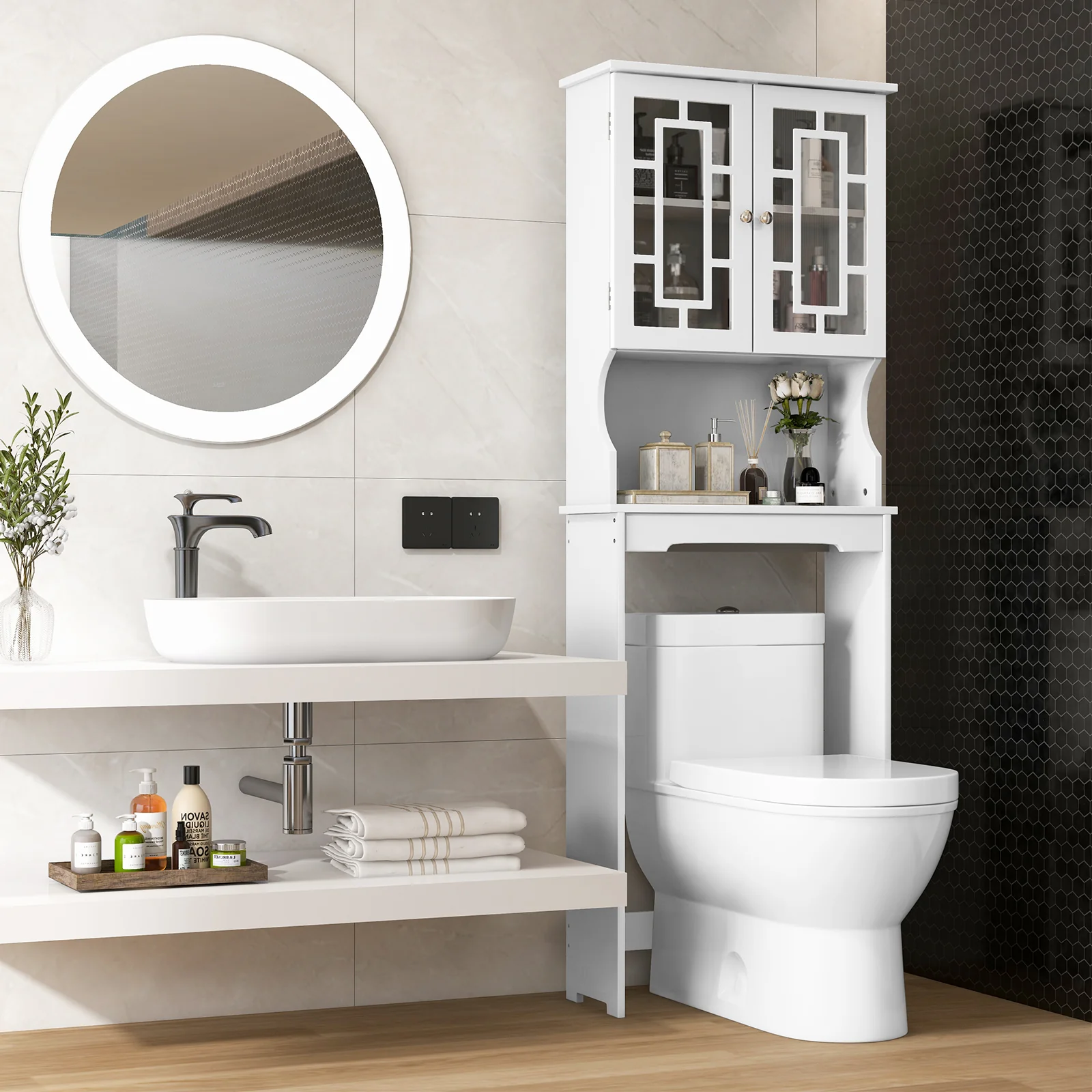 Bathroom Spacesaver Over the Toilet Door Storage Cabinet, White - Image 2