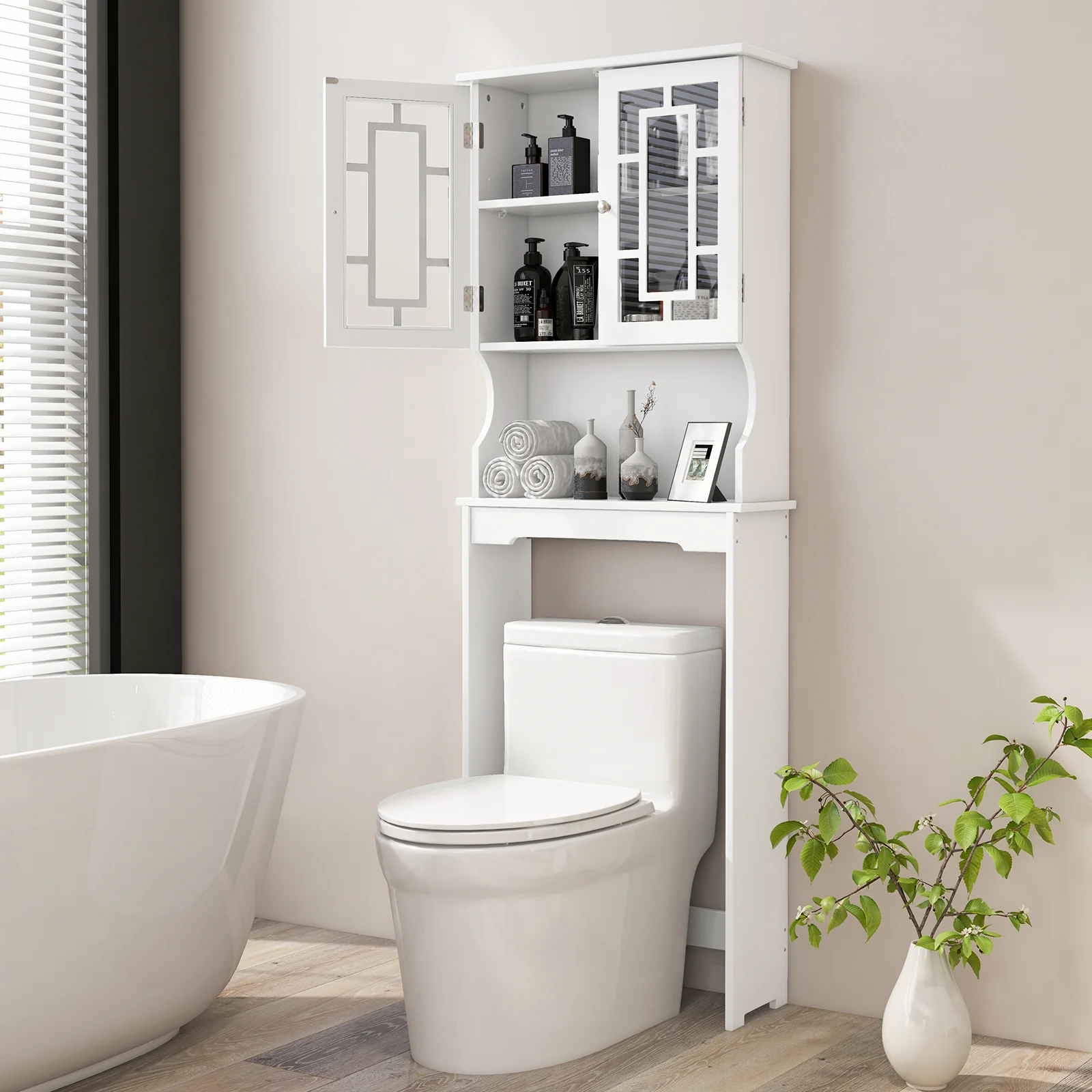 Bathroom Spacesaver Over the Toilet Door Storage Cabinet, White - Image 3