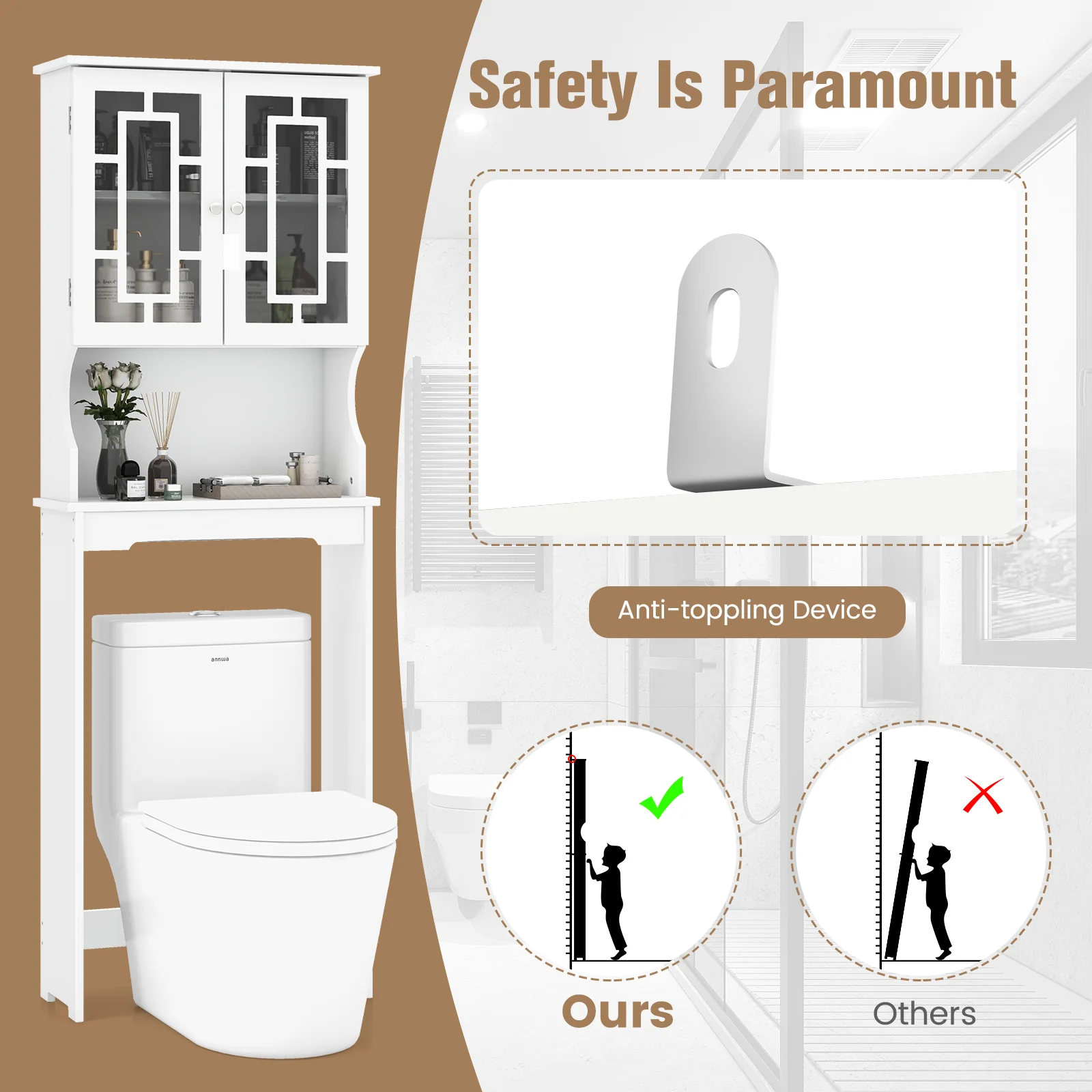 Bathroom Spacesaver Over the Toilet Door Storage Cabinet, White - Image 8