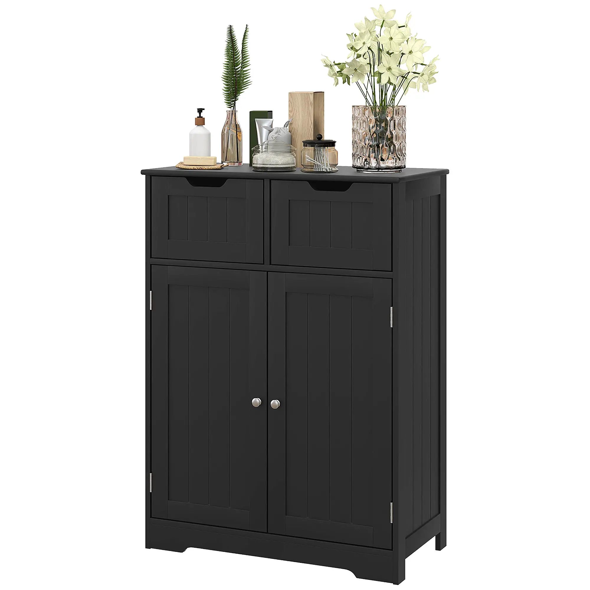 Bathroom Storage Cabinet, 2 Drawers, Adjustable Shelf, Black