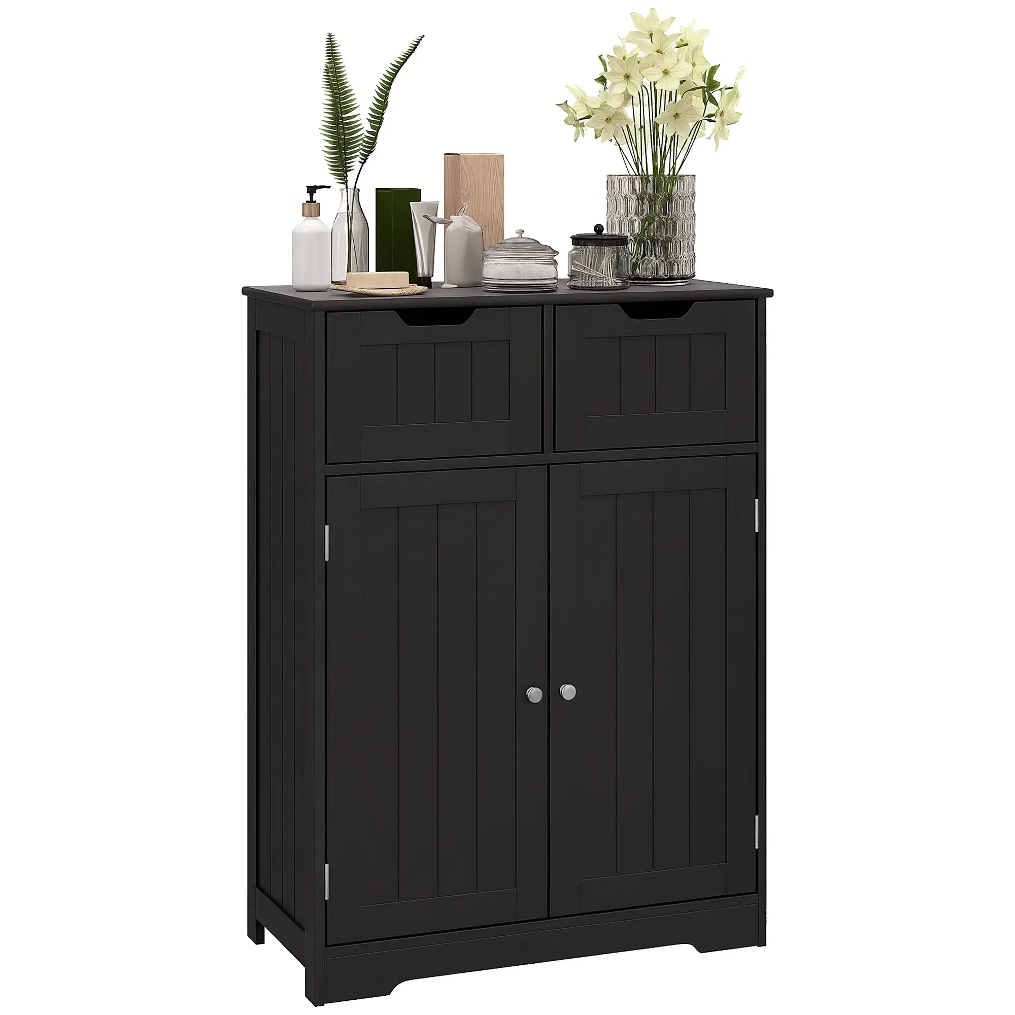 Bathroom Storage Cabinet, 2 Drawers, Adjustable Shelf, Black - Image 11