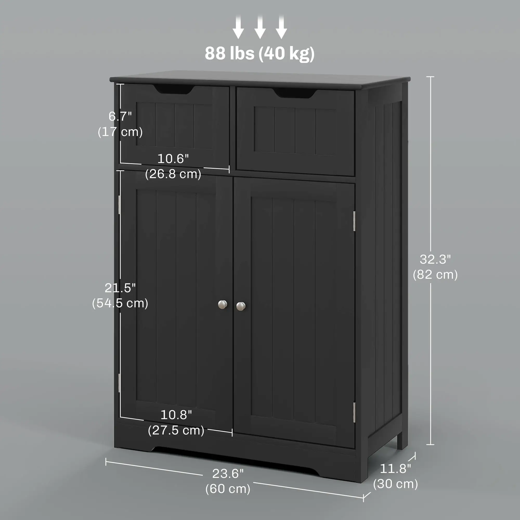 Bathroom Storage Cabinet, 2 Drawers, Adjustable Shelf, Black - Image 3