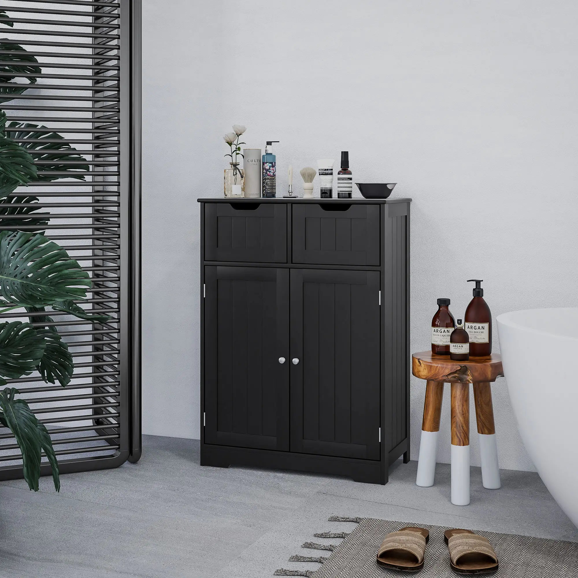 Bathroom Storage Cabinet, 2 Drawers, Adjustable Shelf, Black - Image 6