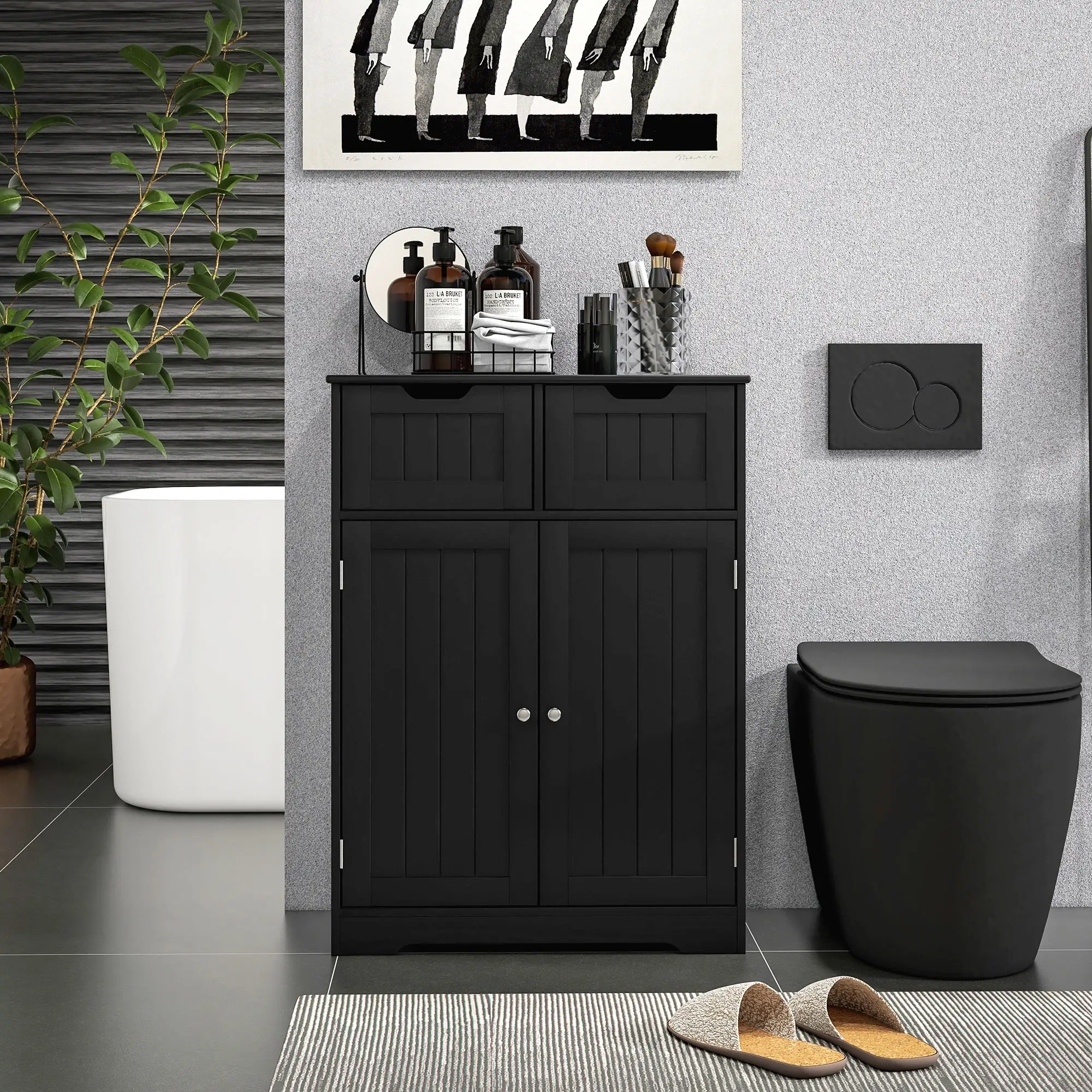 Bathroom Storage Cabinet, 2 Drawers, Adjustable Shelf, Black - Image 7