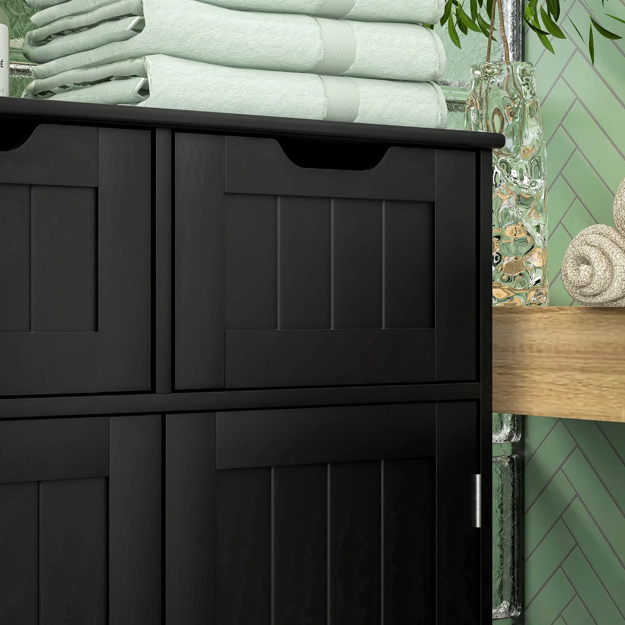 Bathroom Storage Cabinet, 2 Drawers, Adjustable Shelf, Black - Image 9