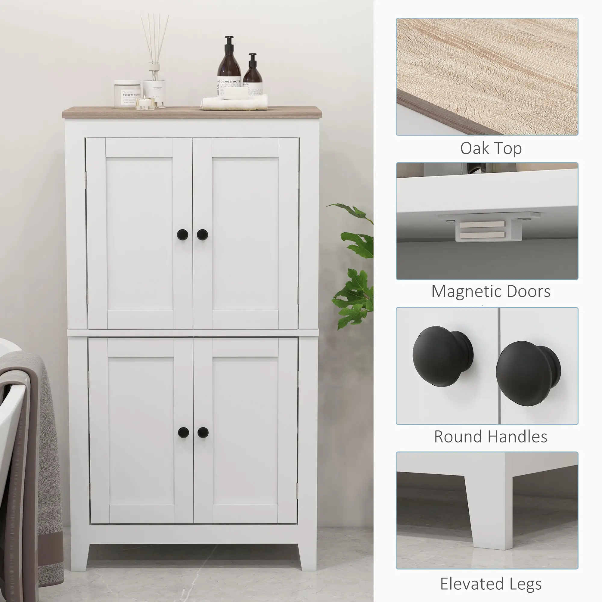 Bathroom Storage Cabinet, Modern Floor Cabinet, 4 Doors, 2 Shelves, White - Image 7
