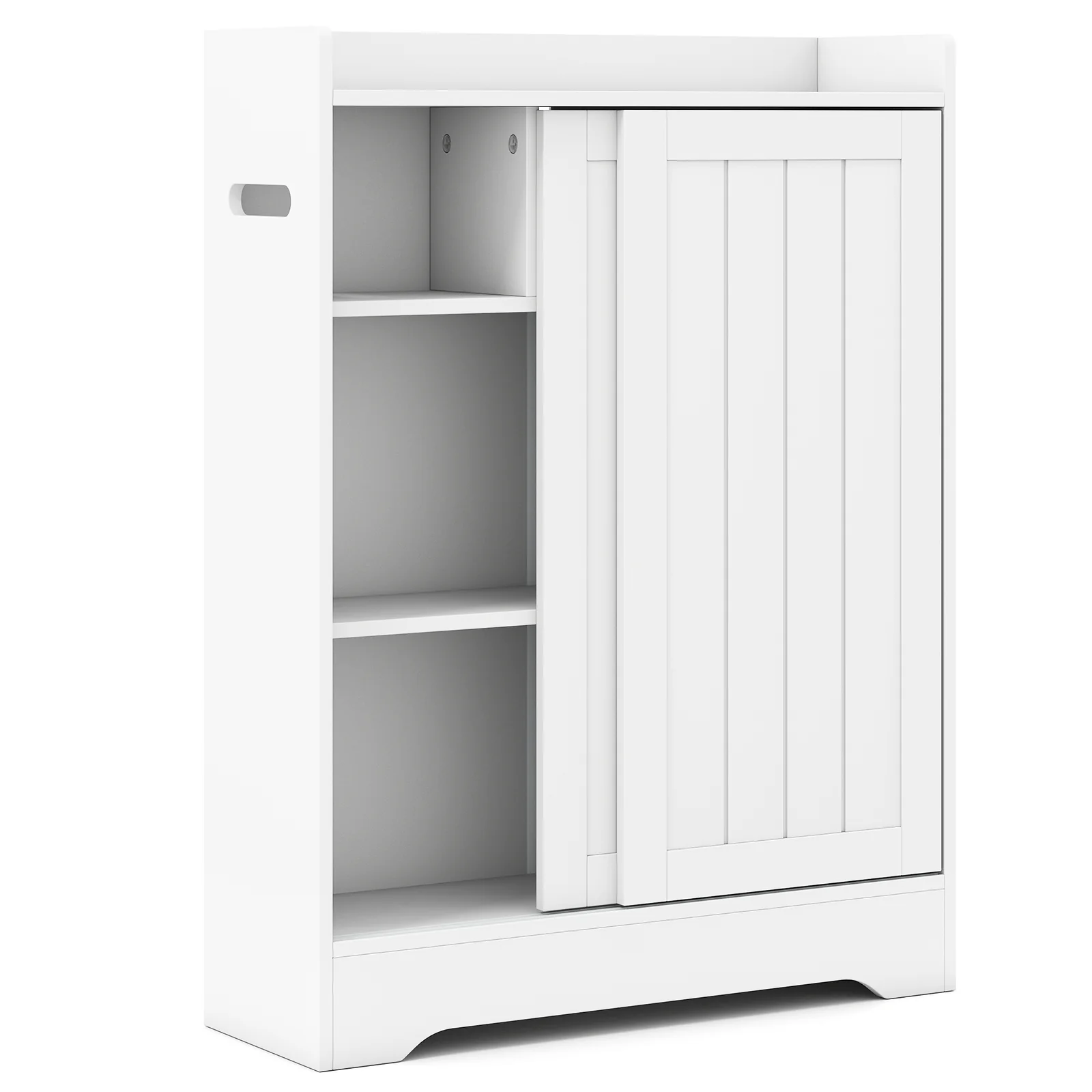 Bathroom Storage Cabinet Slim Floor Cabinet with Toilet Paper Holders, White
