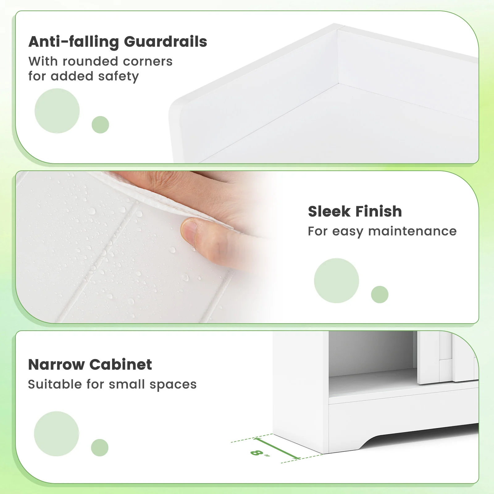 Bathroom Storage Cabinet Slim Floor Cabinet with Toilet Paper Holders, White - Image 10