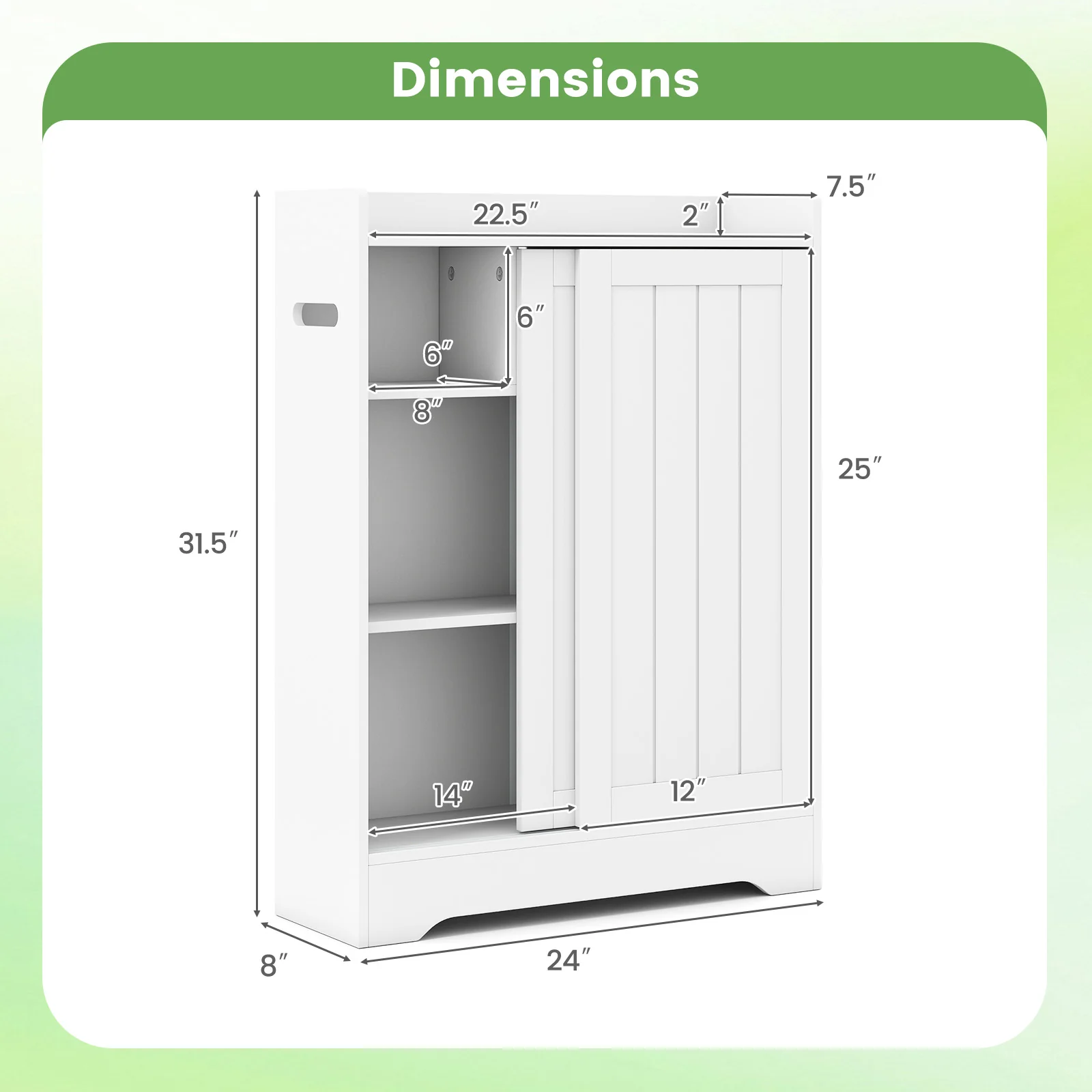 Bathroom Storage Cabinet Slim Floor Cabinet with Toilet Paper Holders, White - Image 5