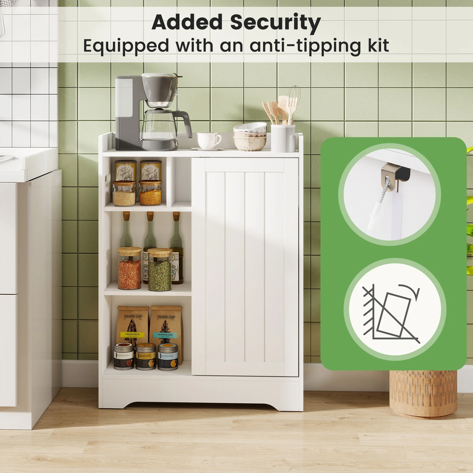 Bathroom Storage Cabinet Slim Floor Cabinet with Toilet Paper Holders, White - Image 9