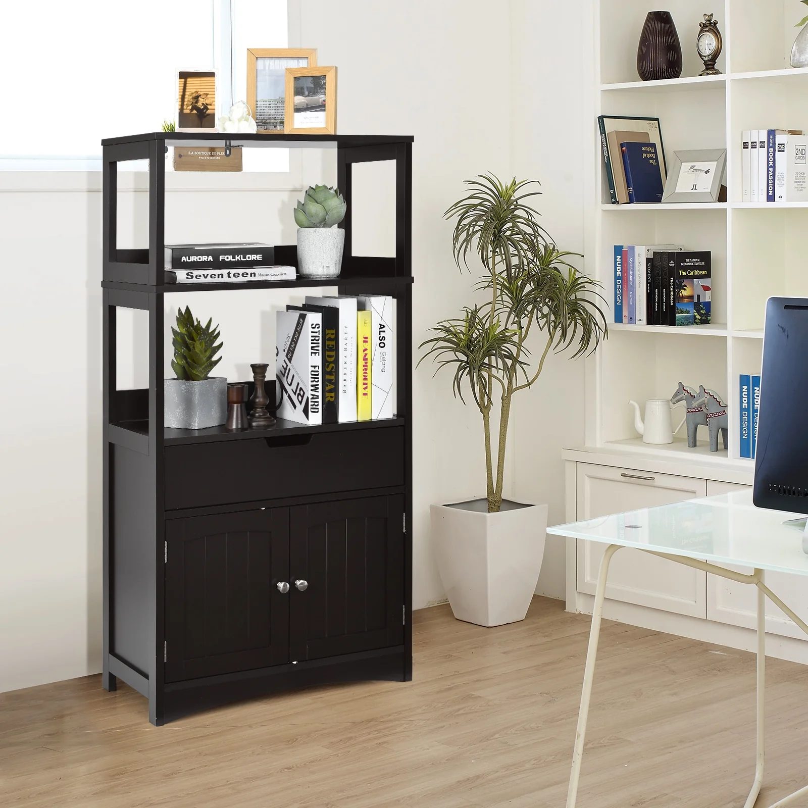 Bathroom Storage Cabinet With Drawer And Shelf, Black - Image 3