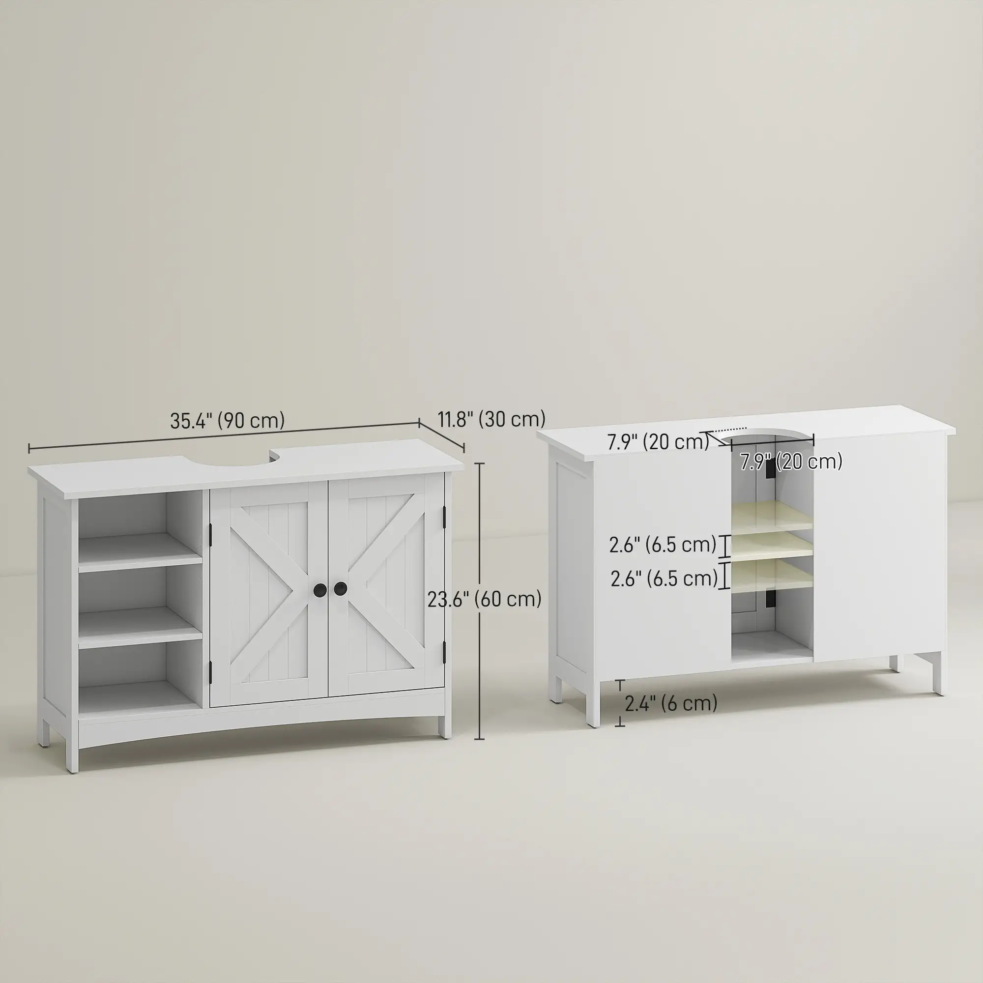 Bathroom Vanity Cabinet, Under Sink Storage, Double Doors, White - Image 3