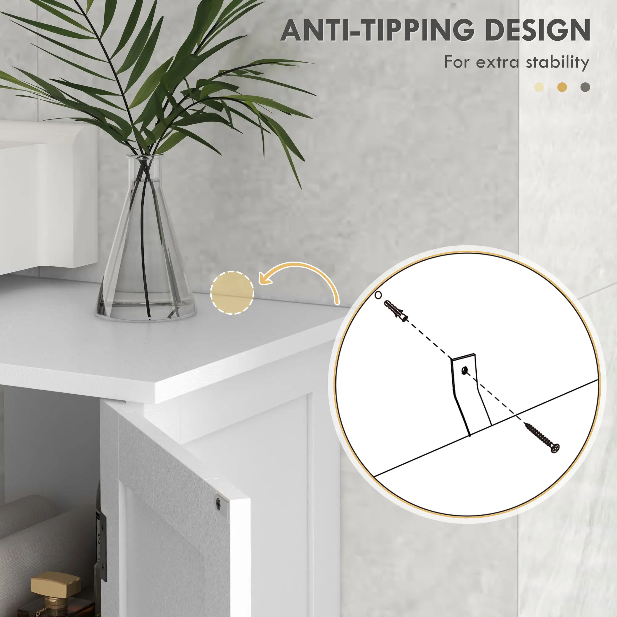 Bathroom Vanity Cabinet, Under Sink Storage, Double Doors, White - Image 6