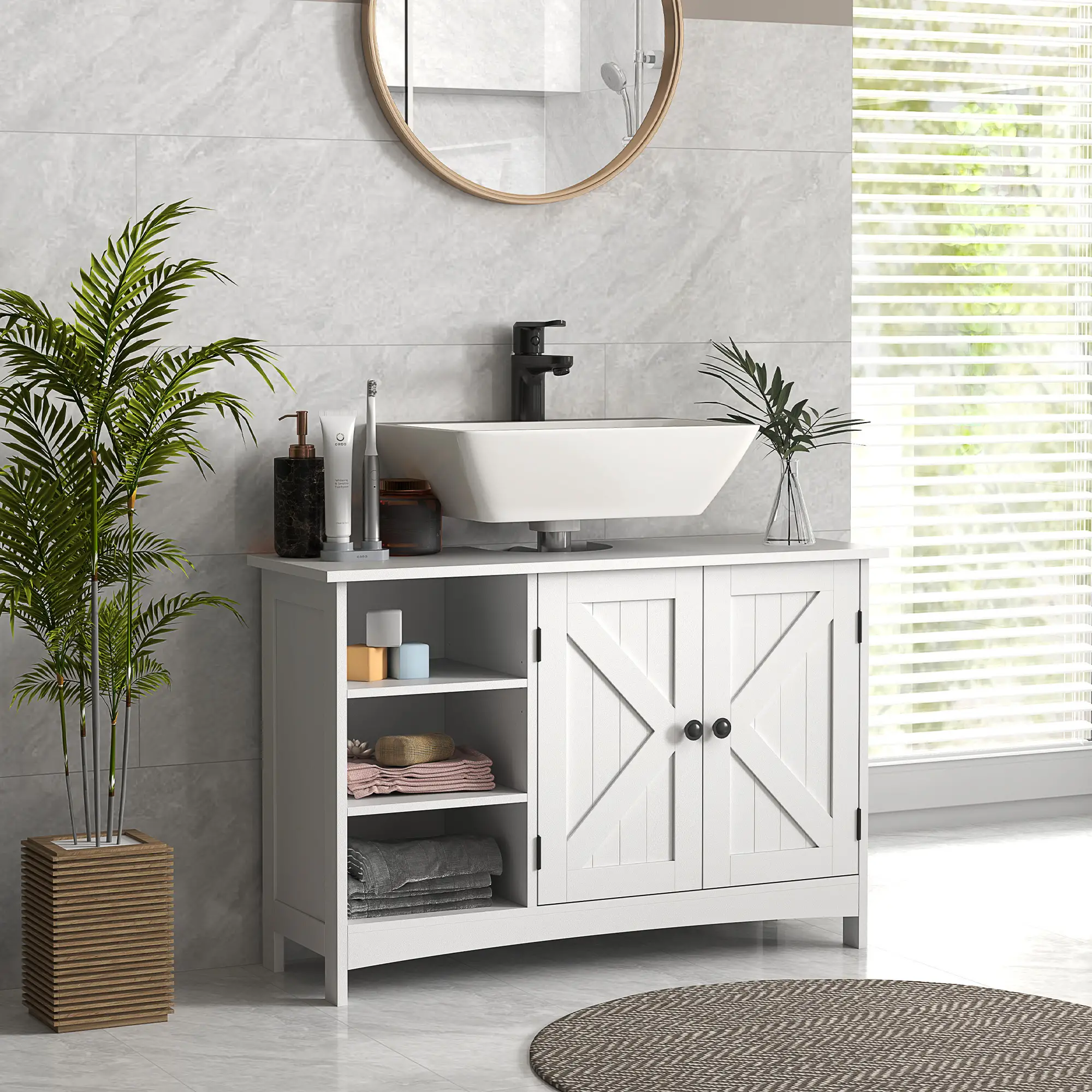 Bathroom Vanity Cabinet, Under Sink Storage, Double Doors, White - Image 7