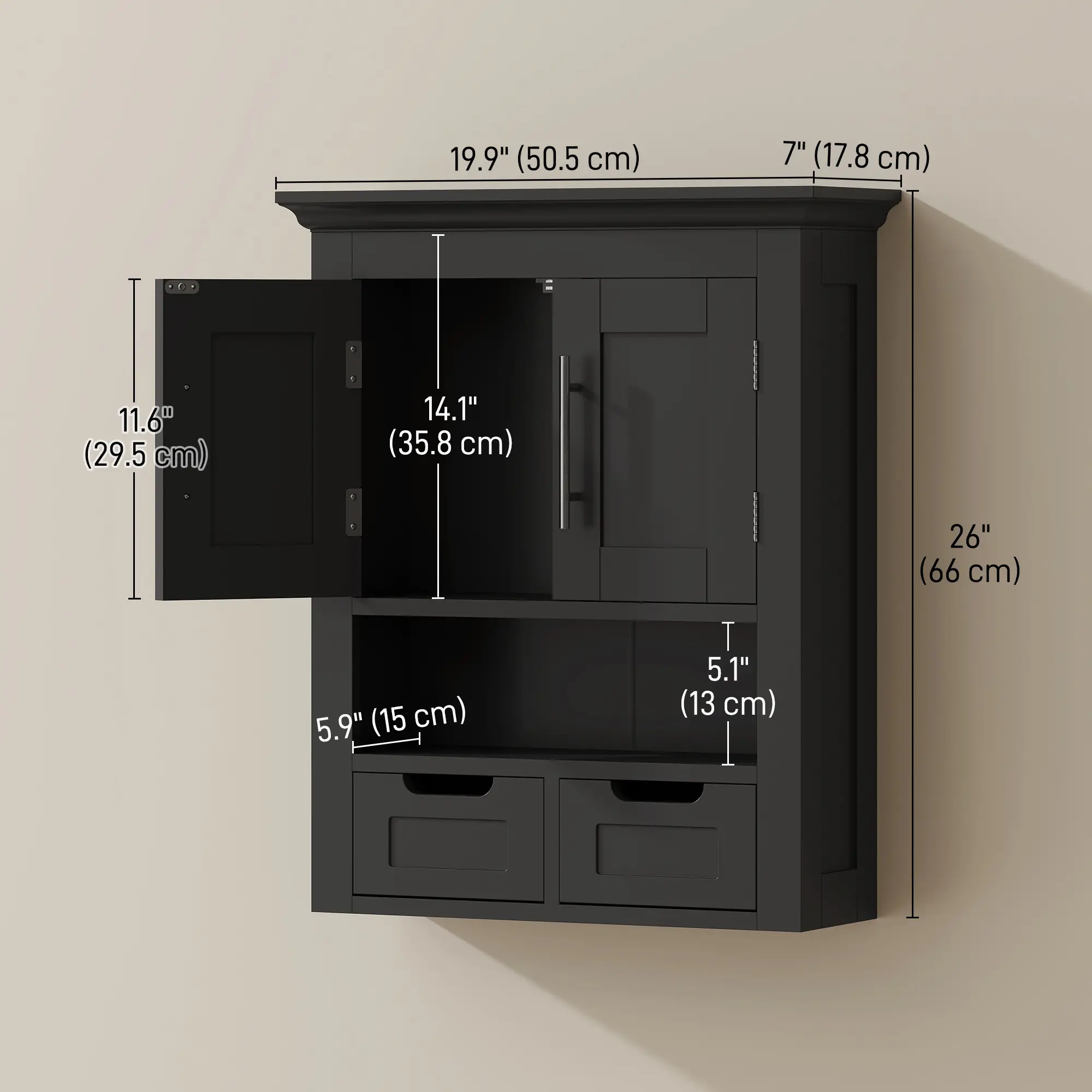 Bathroom Wall Cabinet, Medicine Cabinet, With Shelf, Black - Image 3