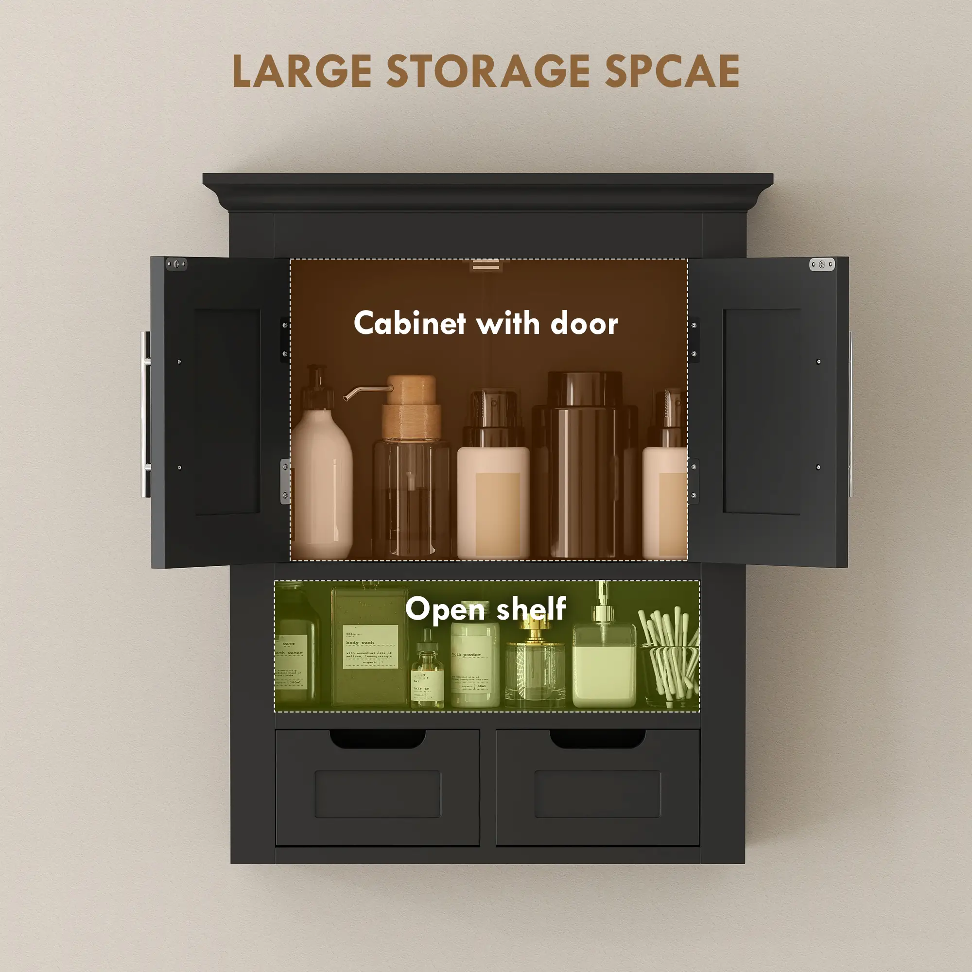 Bathroom Wall Cabinet, Medicine Cabinet, With Shelf, Black - Image 4