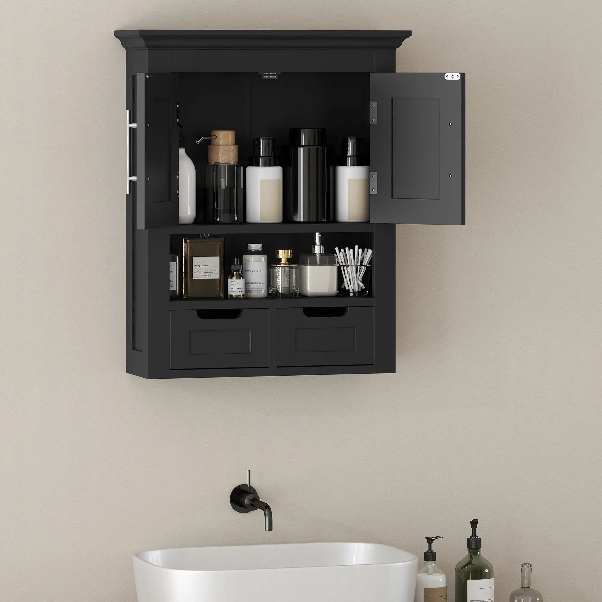 Bathroom Wall Cabinet, Medicine Cabinet, With Shelf, Black - Image 6