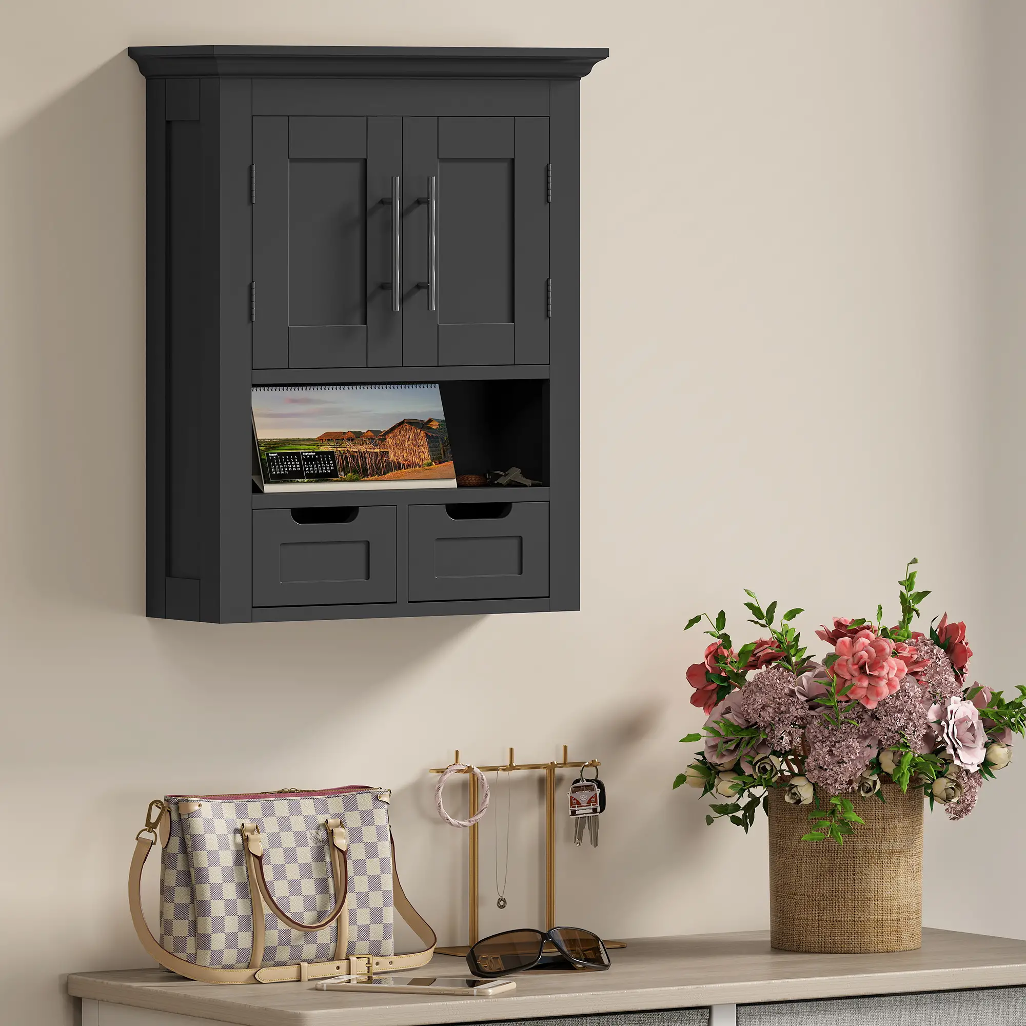 Bathroom Wall Cabinet, Medicine Cabinet, With Shelf, Black - Image 9