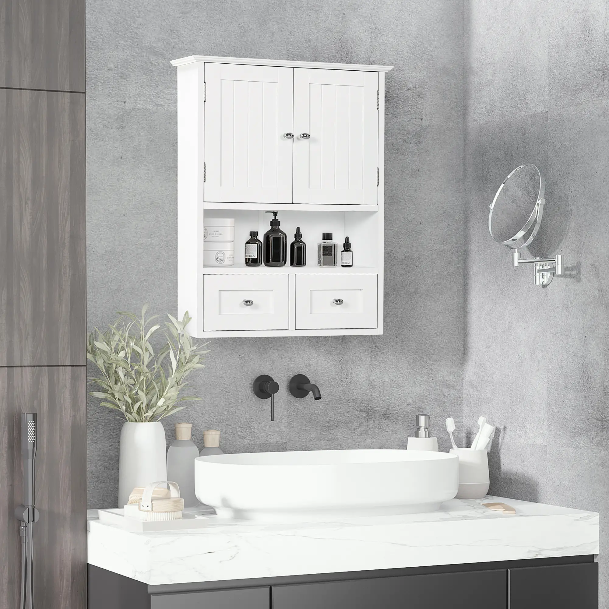 Bathroom Wall Cabinet, Medicine Cabinet, Over Toilet Storage, White - Image 2