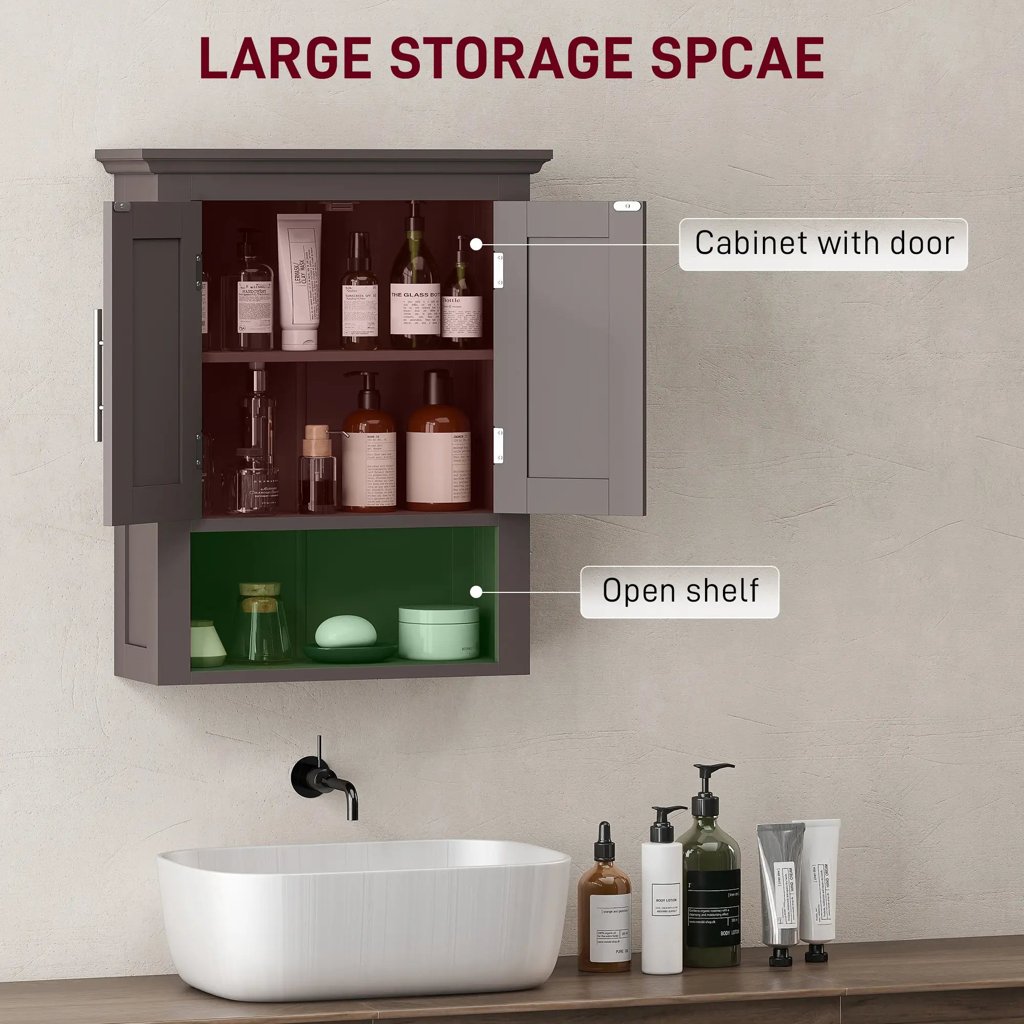 Bathroom Wall Cabinet, Medicine Cabinet with Shelf, Brown - Image 4