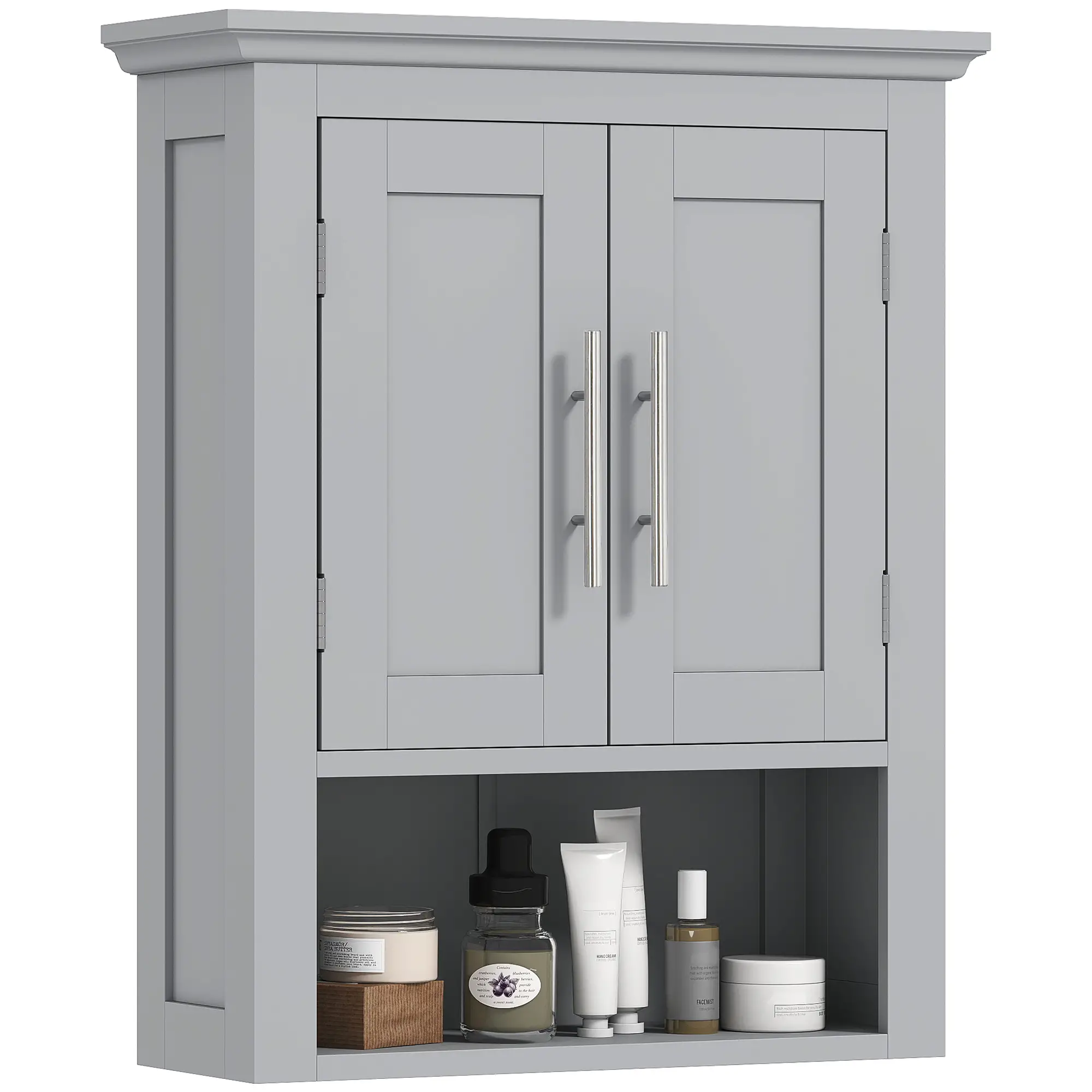 Bathroom Wall Cabinet, Medicine Storage with Shelf, Grey