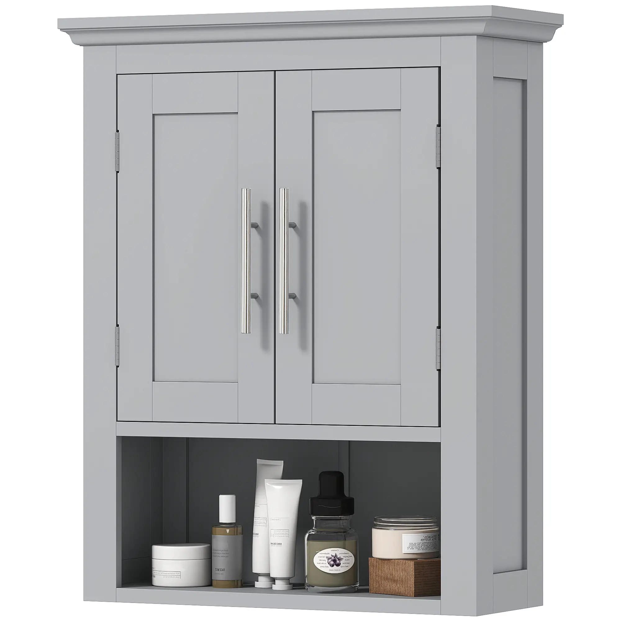 Bathroom Wall Cabinet, Medicine Storage with Shelf, Grey - Image 11