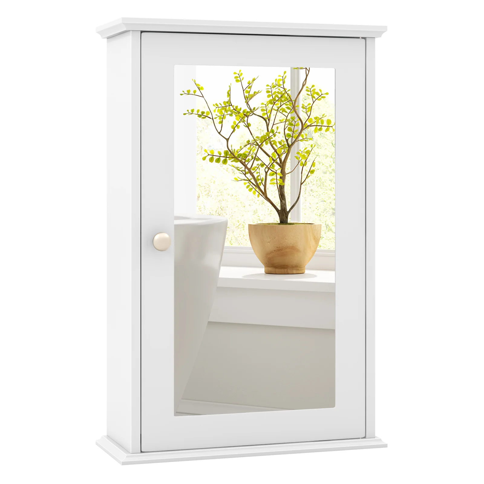 Bathroom Wall Cabinet, Single Mirror Door, White