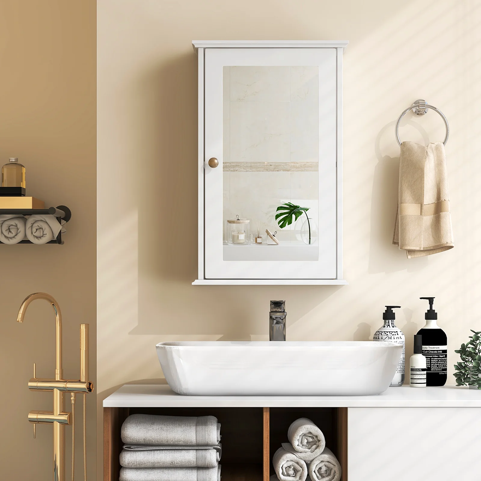 Bathroom Wall Cabinet, Single Mirror Door, White - Image 2