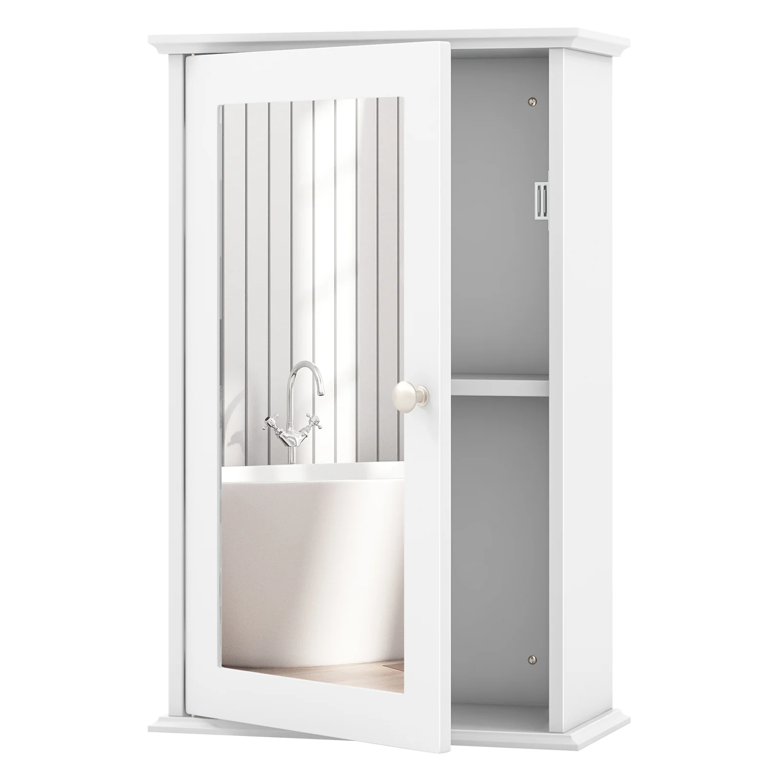 Bathroom Wall Cabinet, Single Mirror Door, White - Image 5