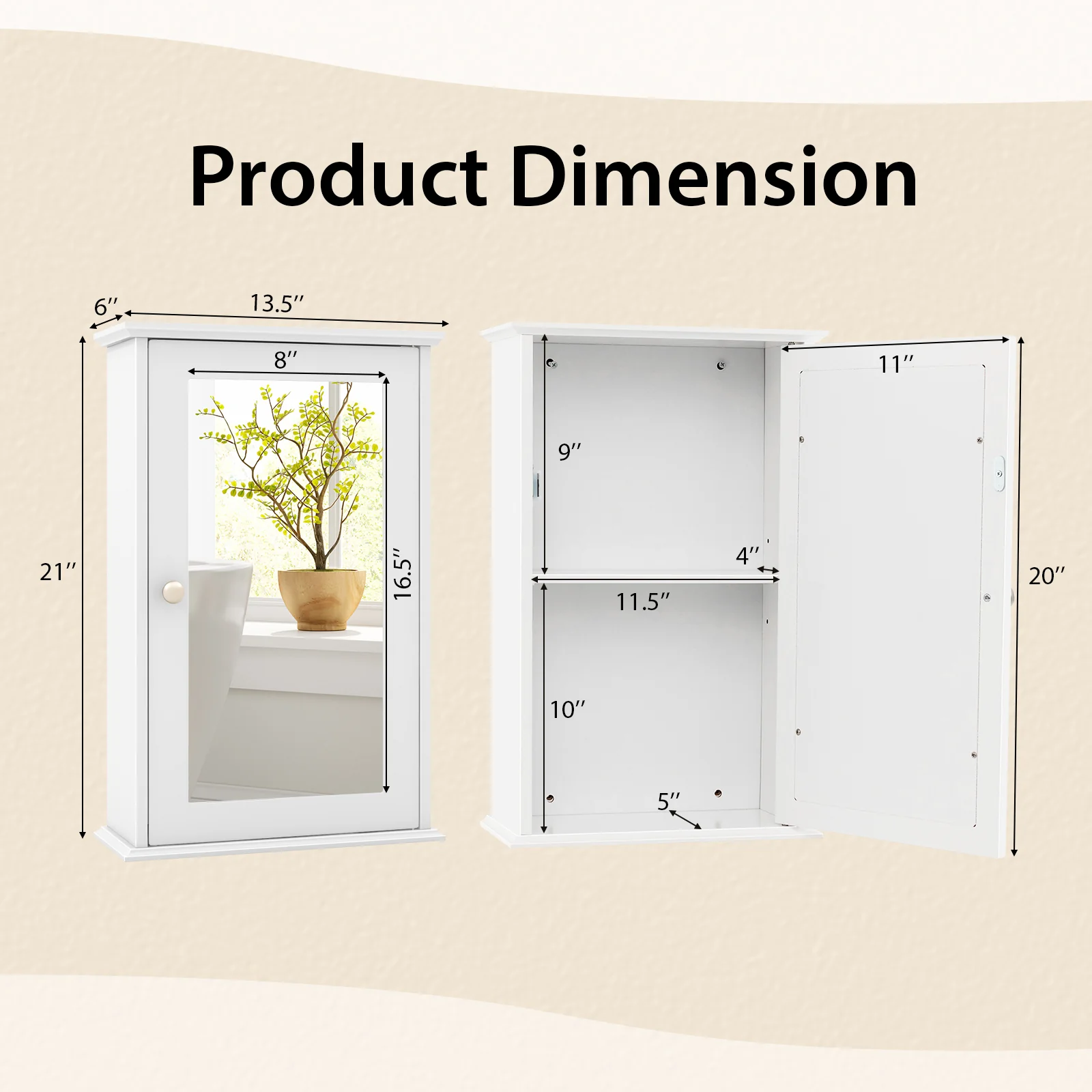 Bathroom Wall Cabinet, Single Mirror Door, White - Image 6