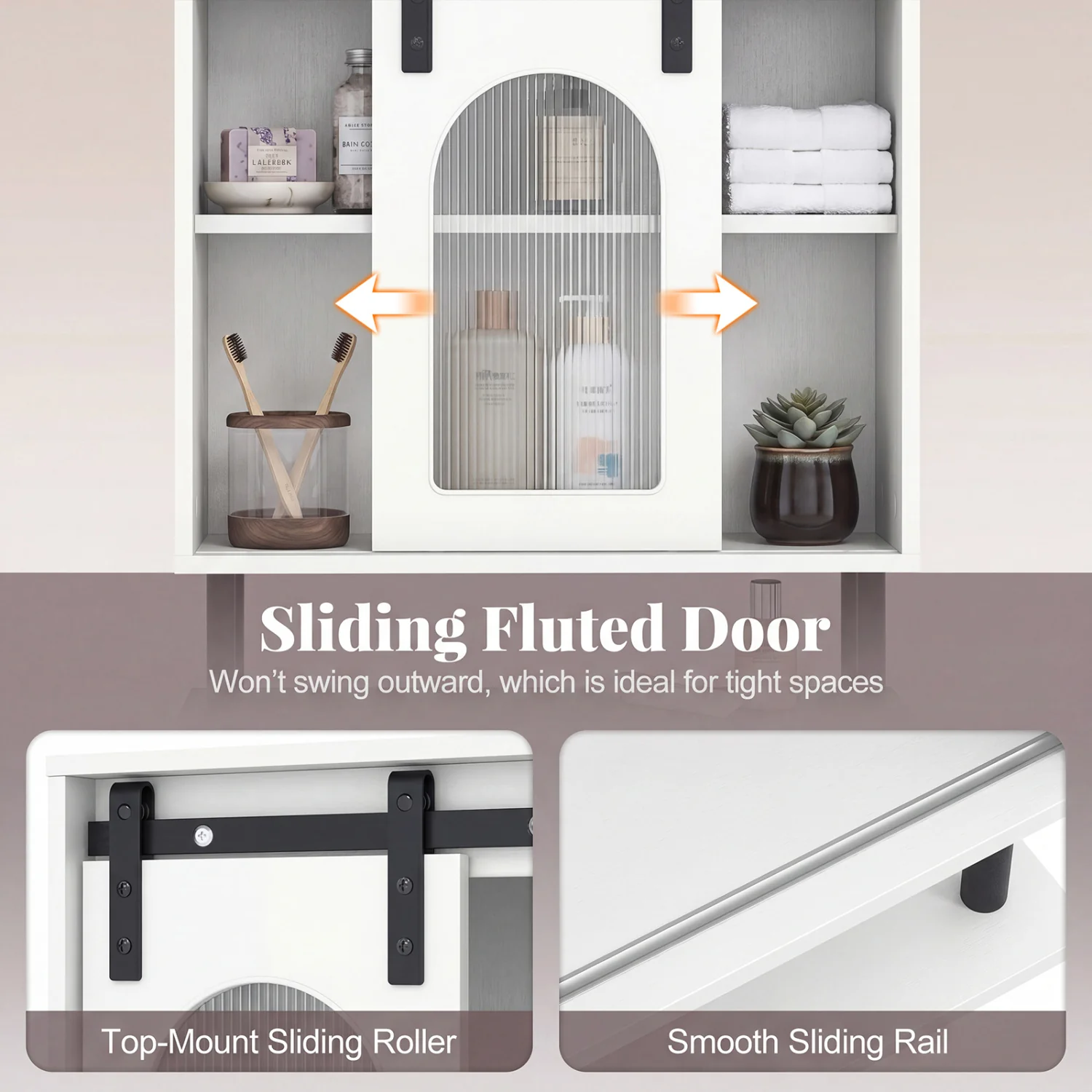 Bathroom Wall Cabinet, Sliding Barn Door, White - Image 6